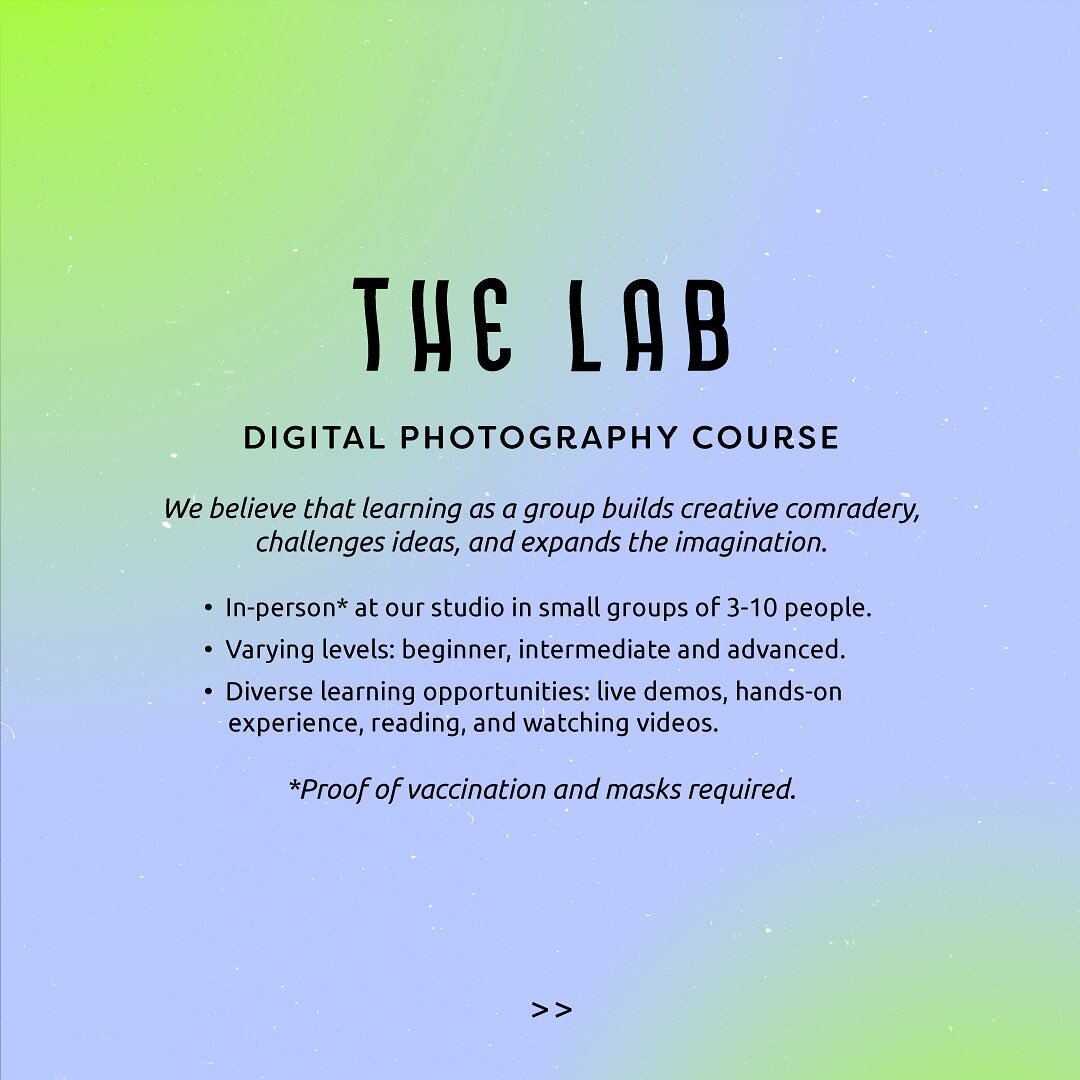 Good morning! ☀️ We are pleased to announce that we are now offering photography courses at the studio. 
🌟Wether you are new to shooting digitally or your are a pro who just wants to further your skills, we have a course for every level. 
🌟 These i