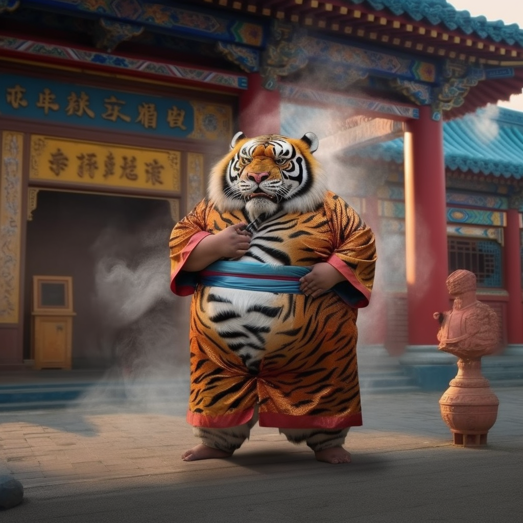 Ashla_Full_body_photo_of_a_fat_tiger_in_Kung_fu_clothes_smoking_47869fe2-780e-464c-9b2d-9bc6168042a5.png