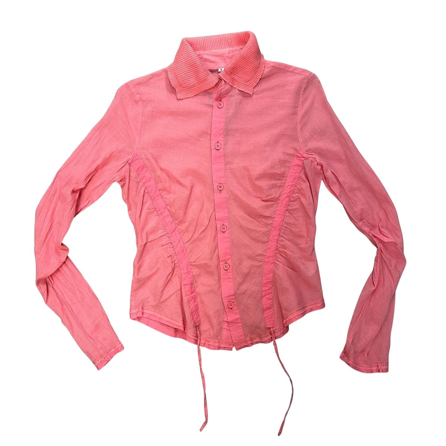 Deadstock Y2K pink drawstring flower shirt with the best details / size small / 🌸✨