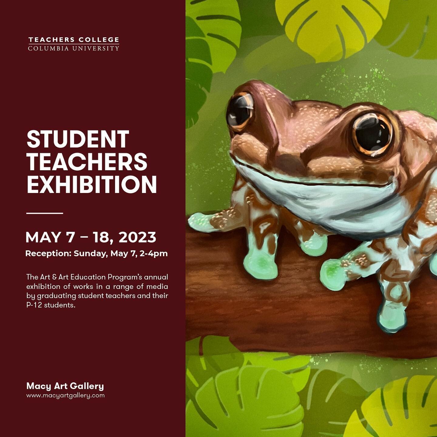 Student Teachers Exhibition 2023
Macy Art Gallery
Teachers College Columbia University
525 W 120th St, New York, NY 10027

Our cohort of six is a part of TC Art &amp; Art Education&rsquo;s Initial Certification New York State program. As our magnum o
