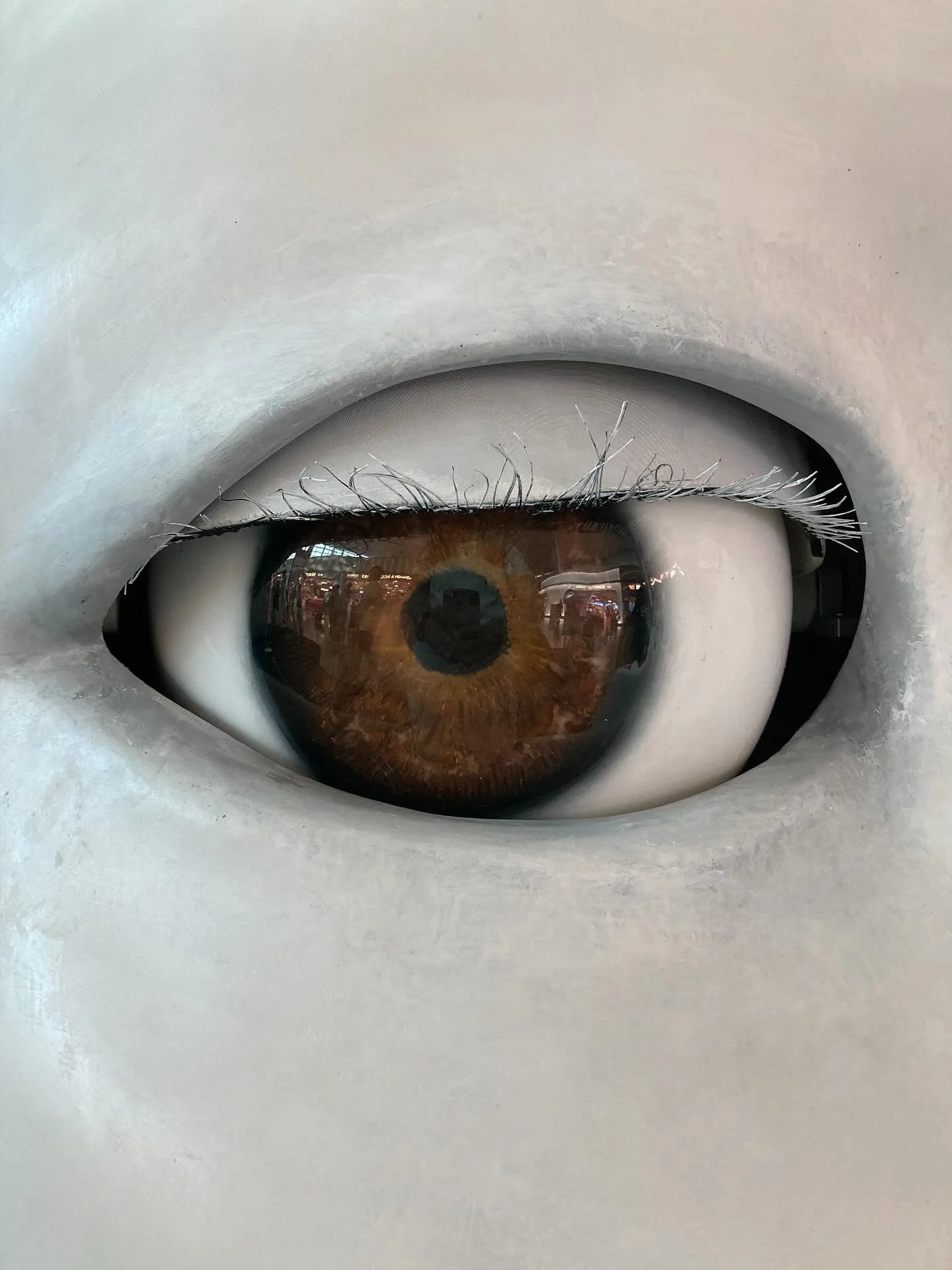 노진아 작가의 &lt;히페리온의 속도(The Velocity of Hyperion)&gt;. 인천 공항에 설치되있는 AI 기반의 interactive sculpture. There is a camera in the center of the forehead to read people&rsquo;s movements and hear voices. 괴기함에 대한 호기심으로 다가가는 아이들을 보는게 흥미로웠다. It would want to carry