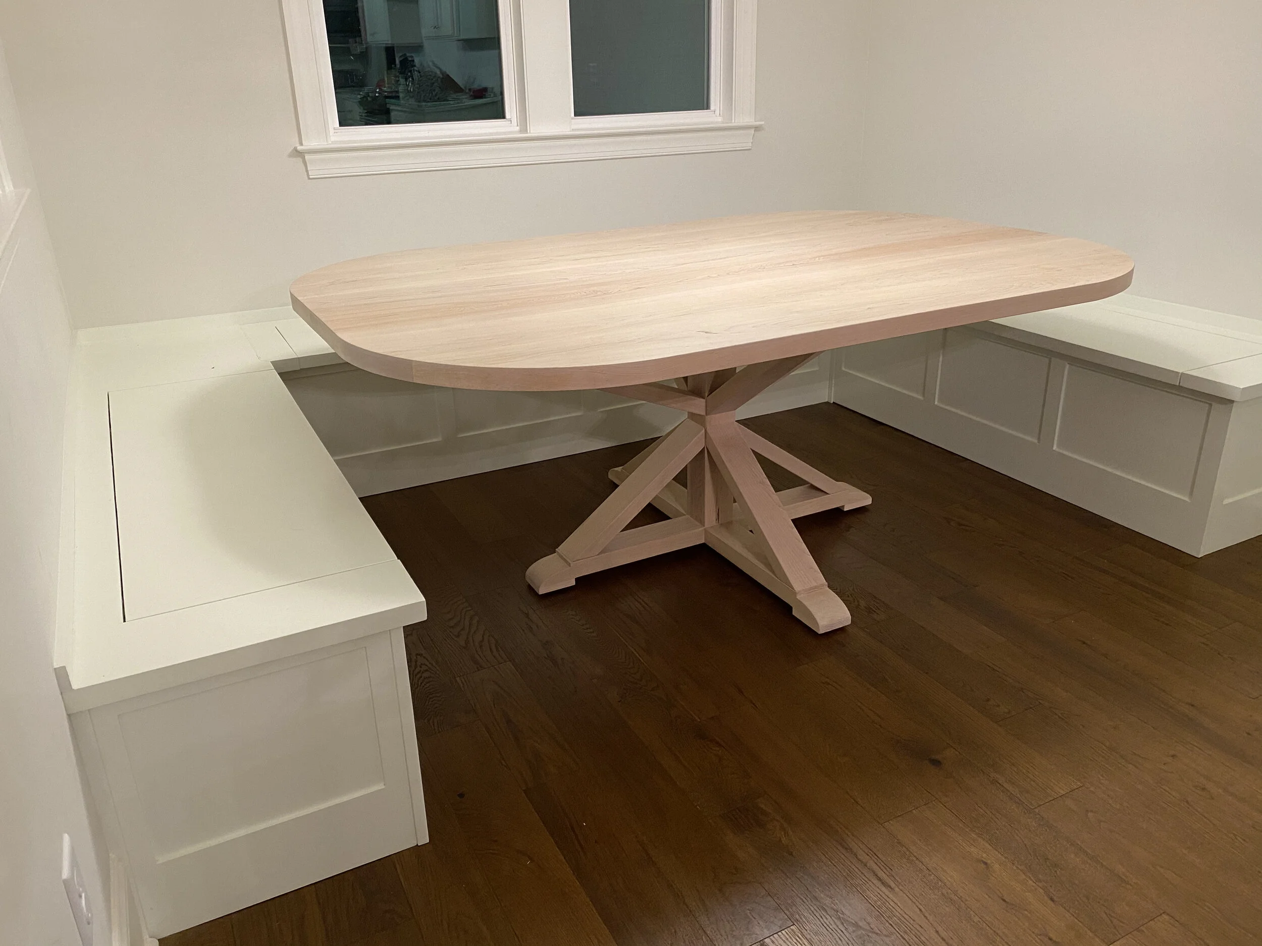 Maple Dining Table for Built-in Breakfast Nook, 52" x 76", Rubio Monocoat Cotton White