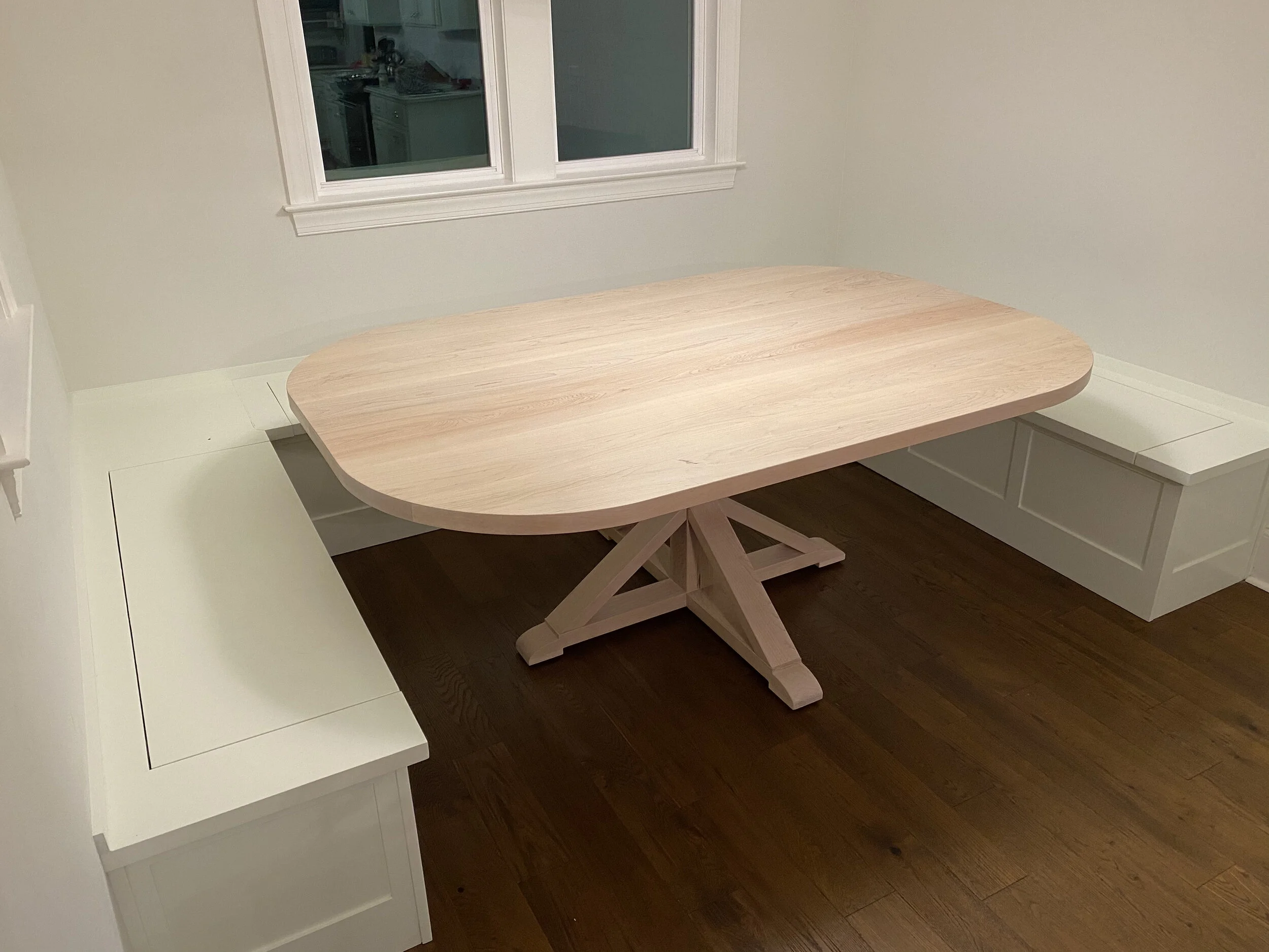 Maple Dining Table for Built-in Breakfast Nook, 52" x 76", Rubio Monocoat Cotton White