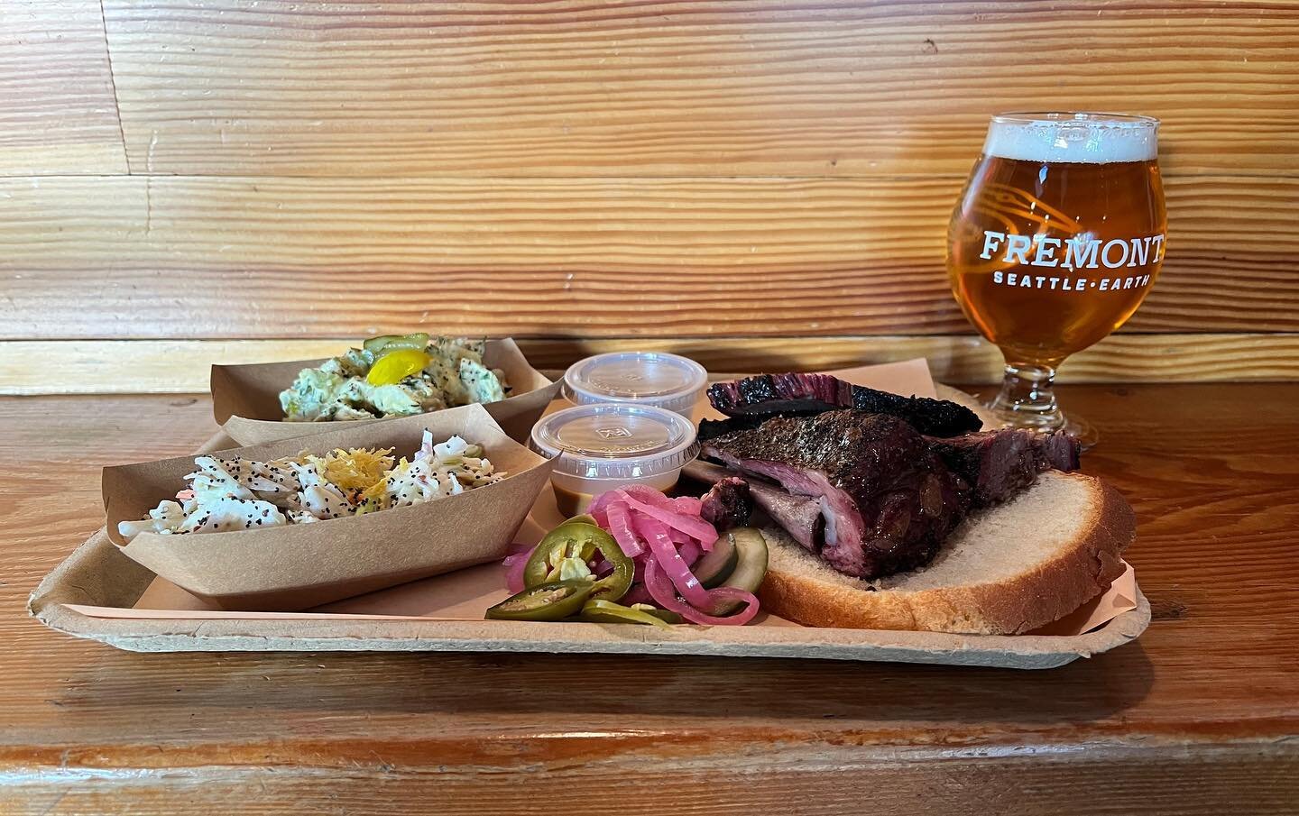 @outsider_bbq is at the Urban Beer Garden today until 5 pm! What better way to spend your Saturday than with delicious BBQ and some Fremont Beer?!