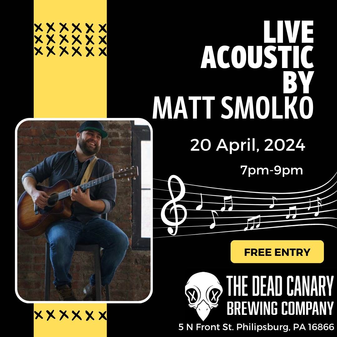 Catch the soulful tunes of Matt Smolko Music  LIVE this Saturday! Dive into the heart of Americana as he brings blue-collar vibes to life through original hits and timeless covers. From Hank Williams classics to Chris Young favorites, every chord res