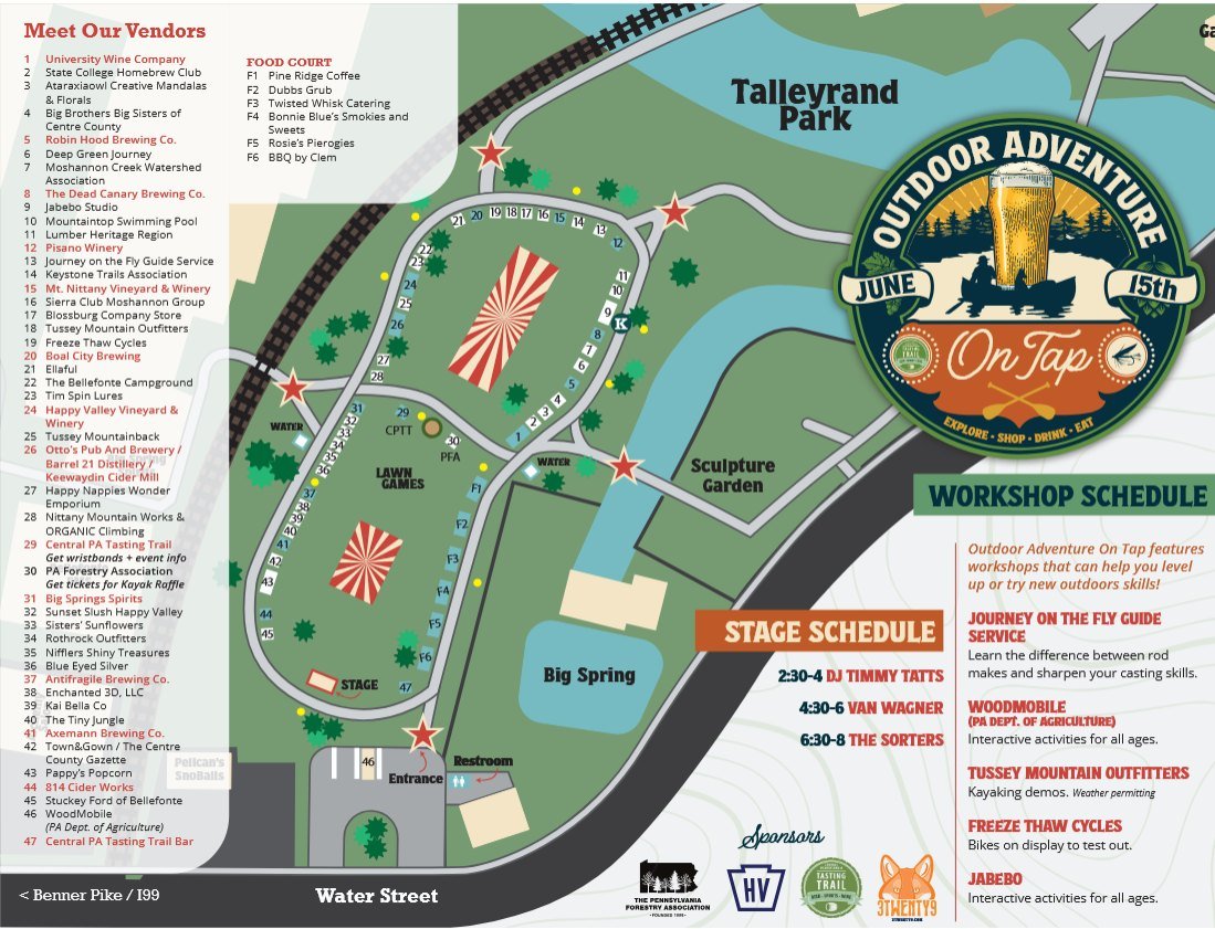 #OutdoorAdventureOnTap is this coming Sunday, June 15, from 2-8pm in Talleyrand Park! Entry is free, with a $5 optional wrist band purchase to try all of the delicious offerings from the #CentralPATastingTrail! 

You know we will be there 😜 Spot 8 o