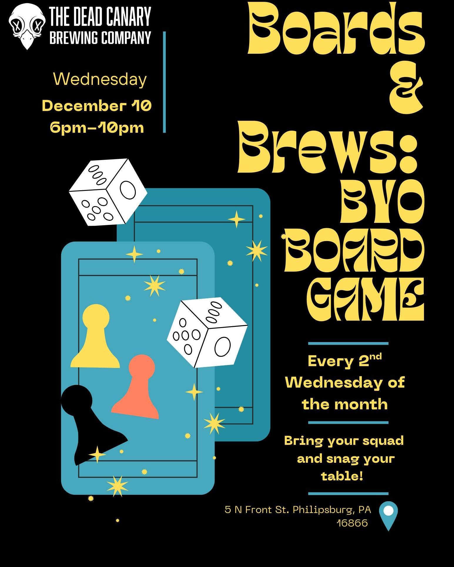 🎲 It&rsquo;s Board &amp; Brew Night! 🍻

Bring your favorite board game to the brewery and settle in for a fun, laid-back night in the taproom. Whether you're into strategy, party games, or something classic, we've got the brews to pair with it!
Com
