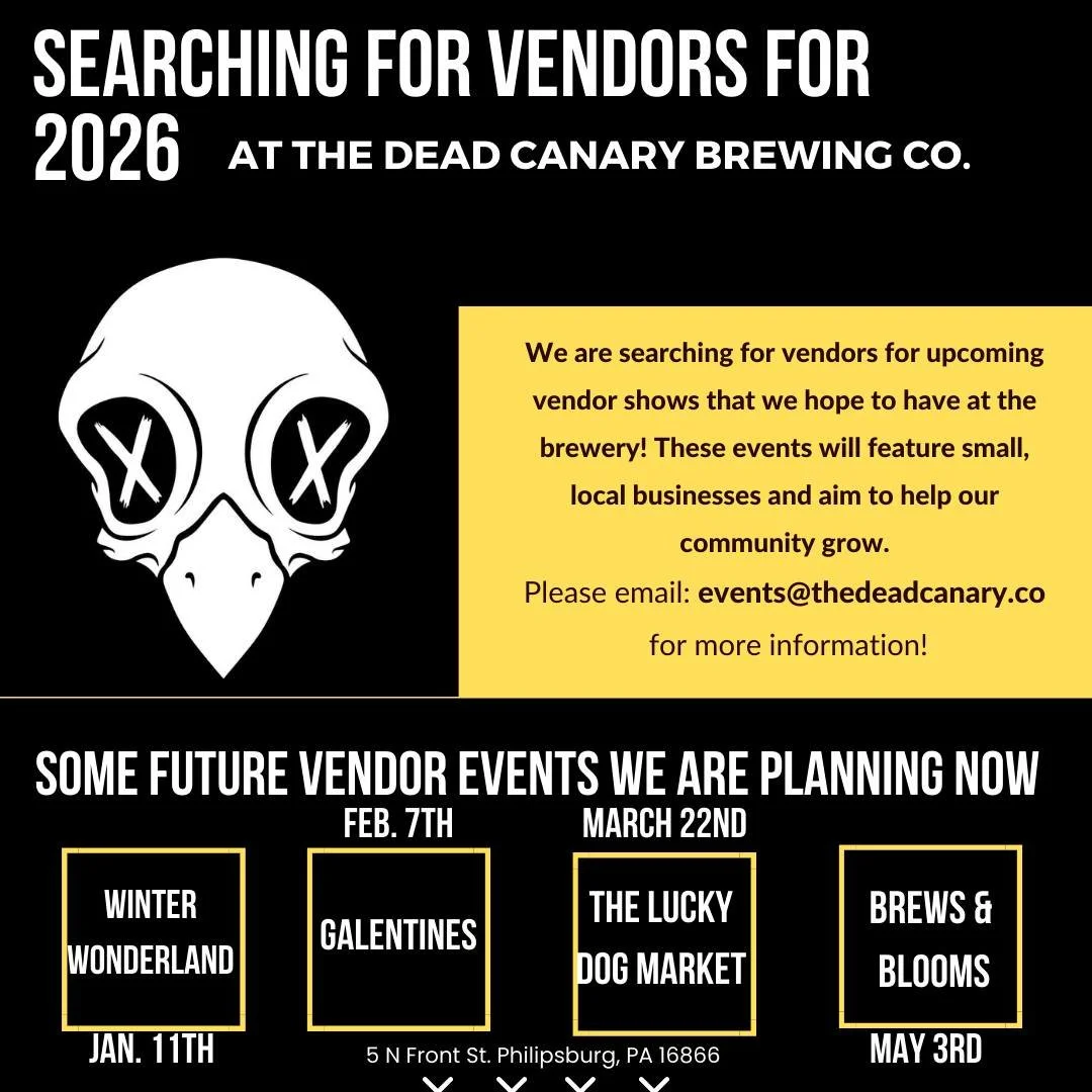 ✨ Calling all local vendors! ✨

We&rsquo;re officially searching for vendors for our 2026 events at The Dead Canary Brewing Co. 🍻
We love showcasing small, local businesses and creating events that help our community grow. If you&rsquo;re interested