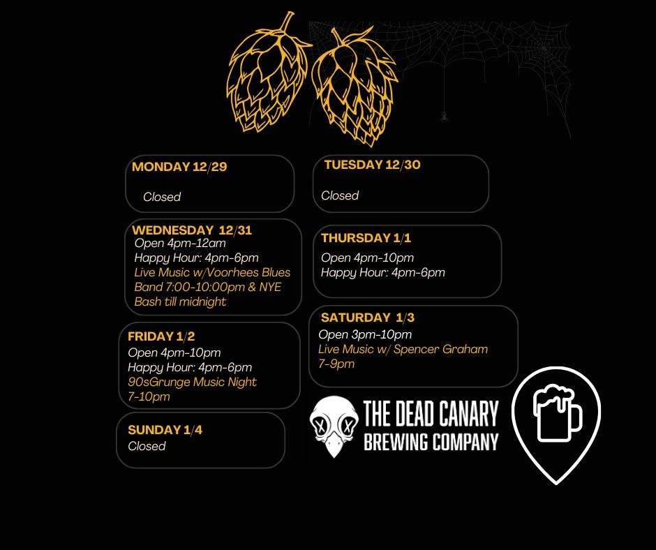 ✨ Weekly Events Are Here! ✨

We&rsquo;ve got a fun week ahead at The Dead Canary Brewing Co. 🍻🍹
Check out our event posters for all the details, dates, and hours &mdash; there&rsquo;s something for everyone this week, so be sure to stop in and join