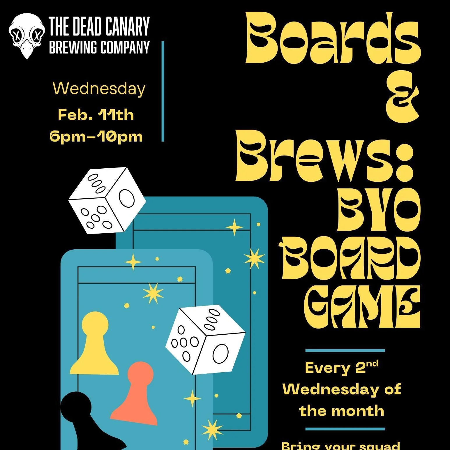 Bring your favorite board game and join us for Board &amp; Brews night 🍻🎲 We&rsquo;re open 3&ndash;10 PM, so stop on by for a bite to eat or a sip to drink.

#PhilipsburgPA #LongLiveTheDeadCanary #BoardAndBrews #BringYourOwnBoardGame #LiveMusic #Dr