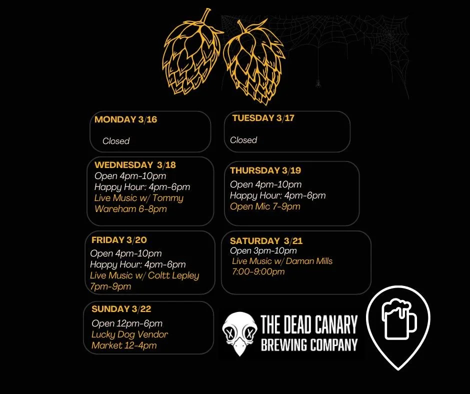 Here&rsquo;s what&rsquo;s happening at The Dead Canary Brewing Co. this week! 🍻

Check out the poster below to see all the events and decide which night you want to come hang out. 🎶🍹

#PhilipsburgPA #LongLiveTheDeadCanary #LiveMusic #FunAtTheCanar