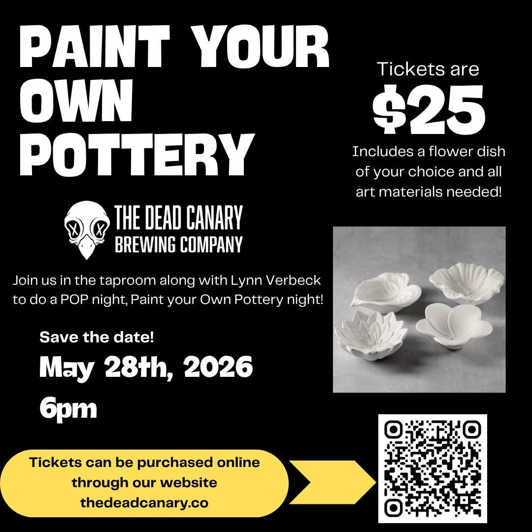 🎨✨ Two Weeks to Go! ✨🎨

Our Paint Your Own Pottery Night is right around the corner and we can&rsquo;t wait!

🎟️ Tickets are available now on our website&mdash;head there to grab yours!

Come sip, paint, and create something uniquely yours 🍻🎨

#