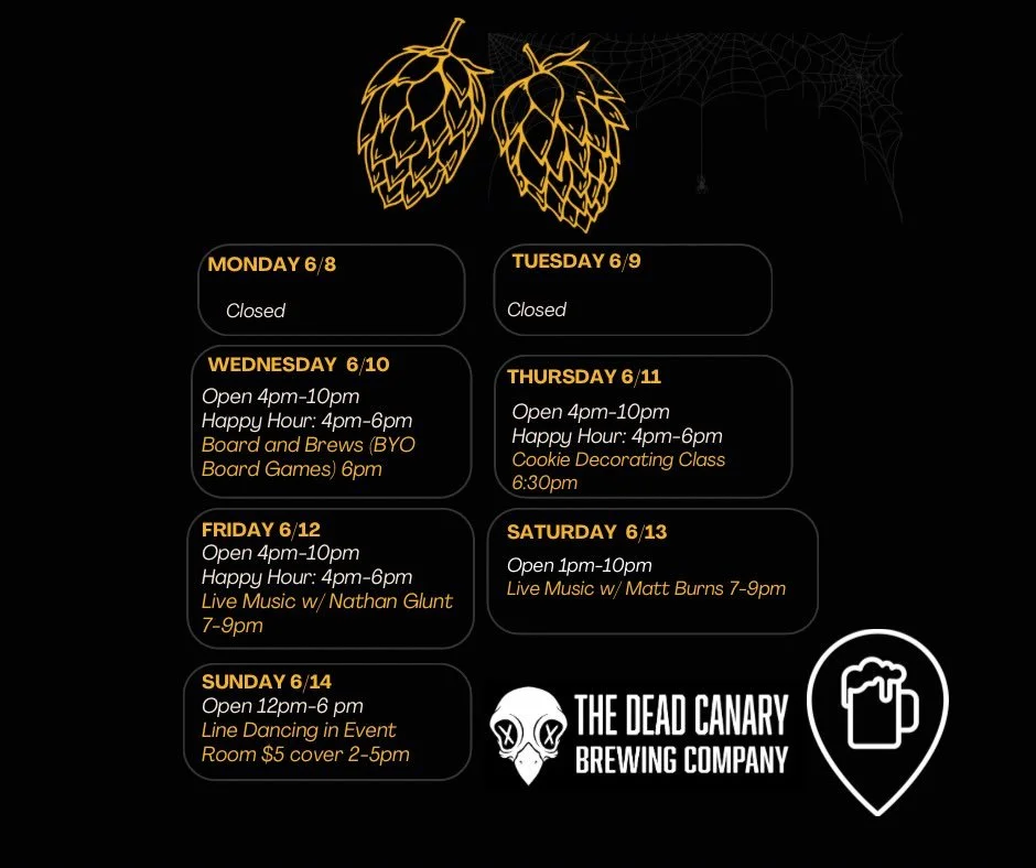 Here are the events for this week 🍻 #events #brewery #longlivethedeadcanary