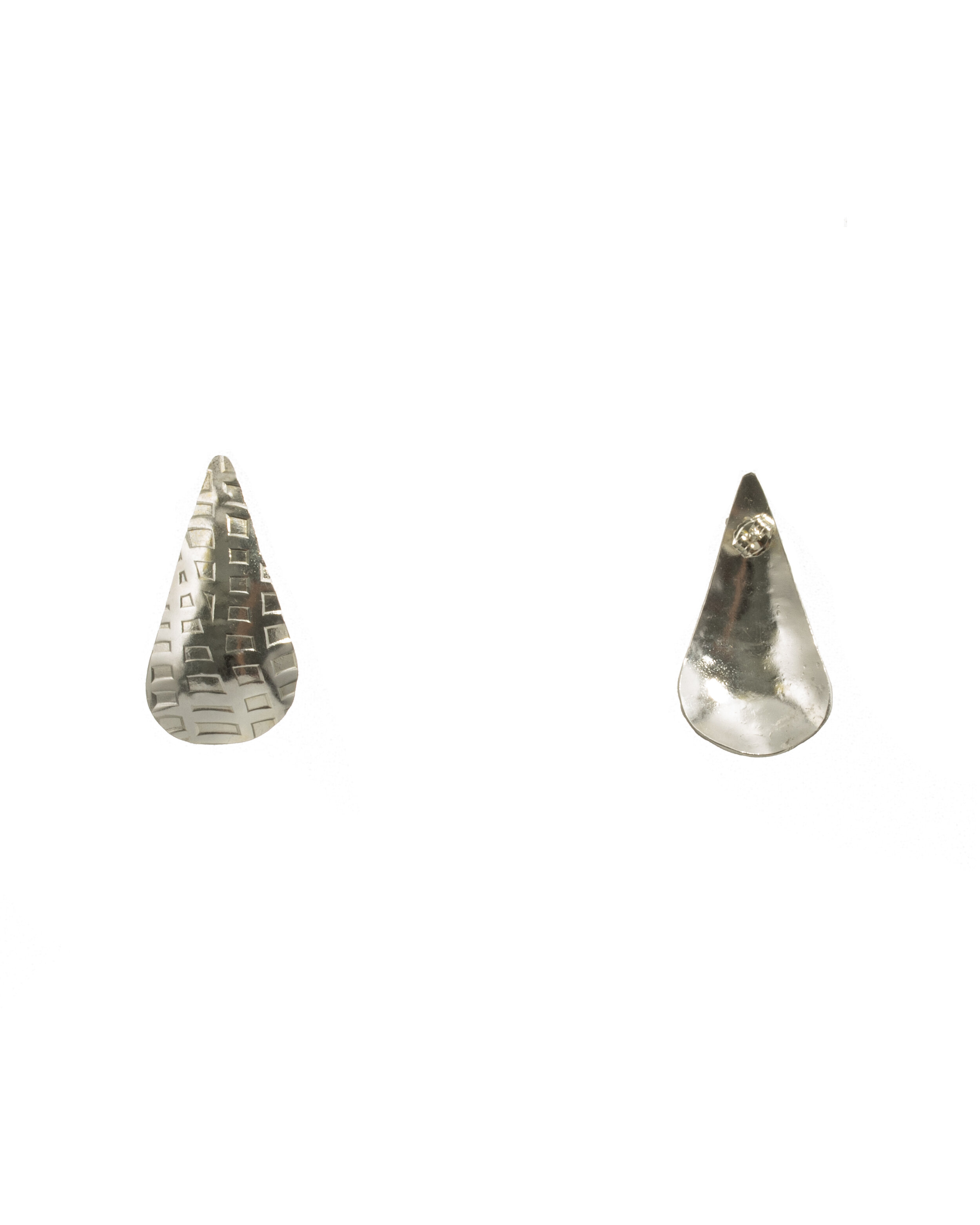 Textured sterling silver teardrops on sterling silver posts, modern square pattern.
