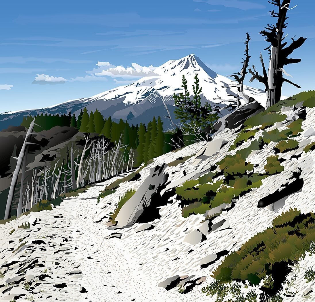 Here&rsquo;s my newest pretty illustration, it&rsquo;s Mt. Hood from the Lookout Mountain trail. From the top you get a 360 view: on a clear day you can see south to Mt Jefferson and if you have really good eyes the Three Sisters. To the north are Mt