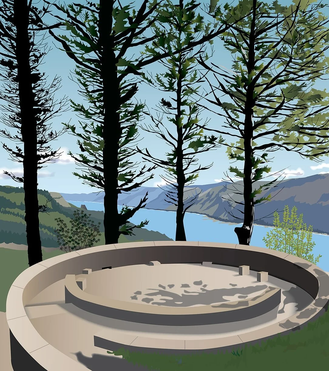 Final calendar illustration is done! and the whole thing is in production @paperjampdx my local, small business family-owned printer. 

This is Cape Horn Overlook, it&rsquo;s on the Washington side of the Columbia River Gorge, yet another great gorge