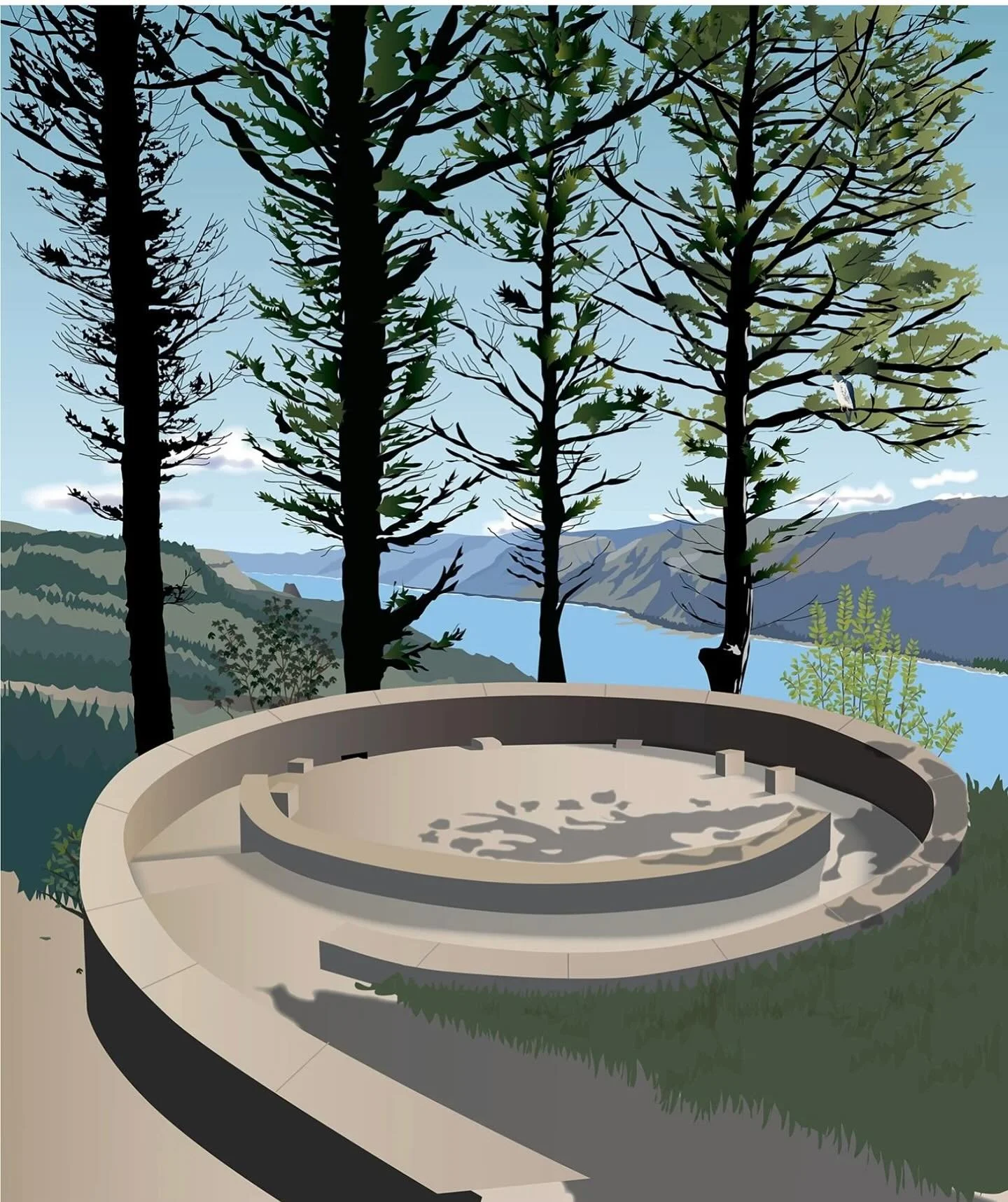 June calendar illustration. I&rsquo;ve already shown this one here but I&rsquo;m determined to show all 12 of the months in order!

Cape Horn Overlook is on the Washington side of the Columbia Gorge. Can you spot the peregrine falcon in the tree on t