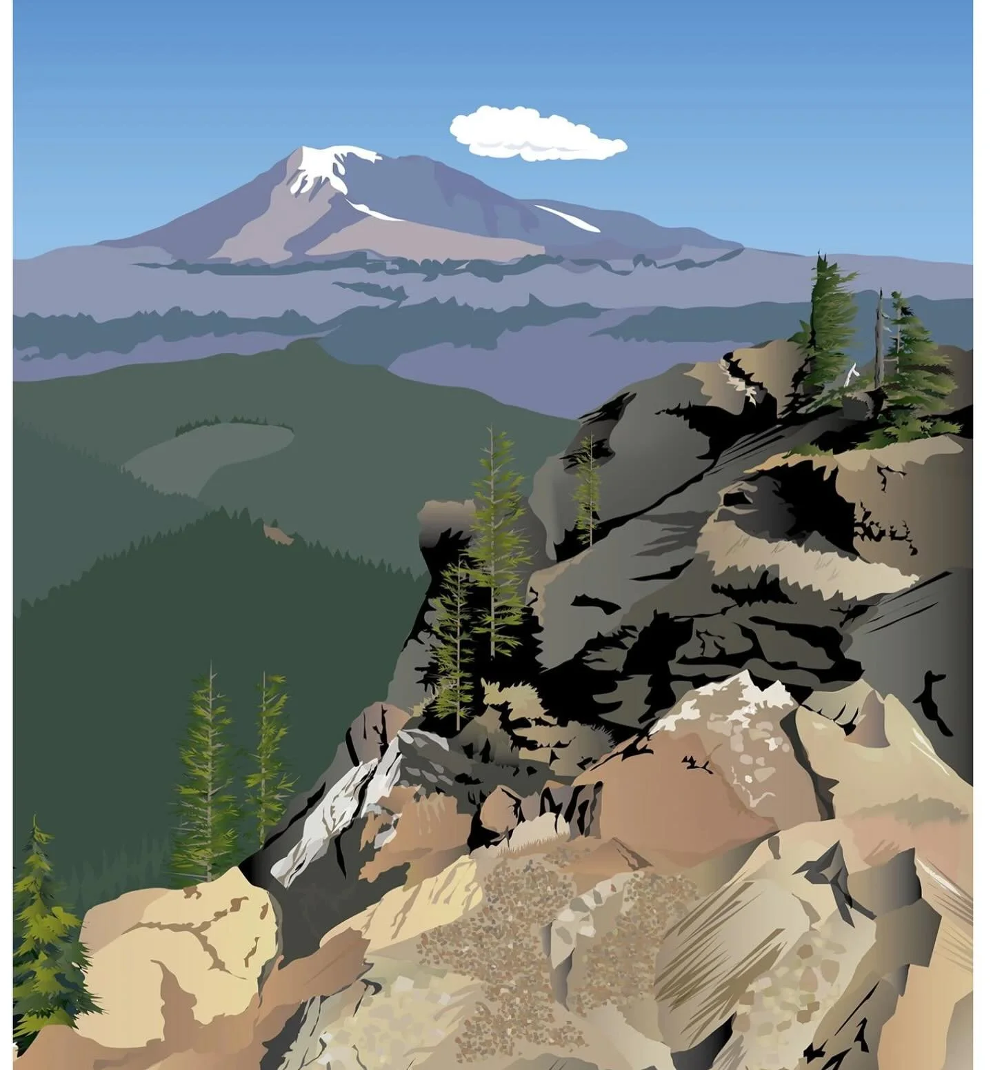 Very cool view of Mount Adams from the Sleeping Beauty Trail near Trout Lake, Washington. Used to be a fire lookout up top, there are a series of steps hacked into the rocky cliffs built by the CCC in the 1930s. Fun hike. Tiny bit steep. 

September 