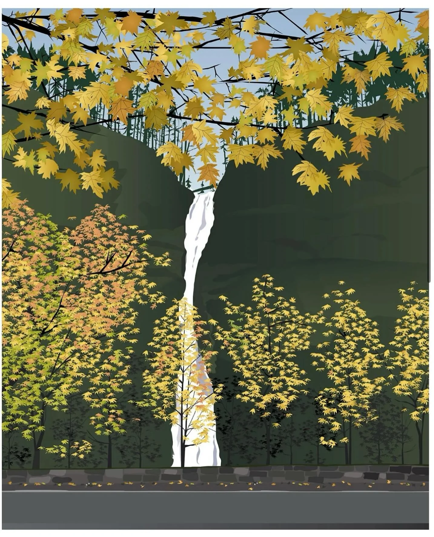 Horsetail Falls. On the Historic Columbia River Highway. Trail to Ponytail Falls and Oneonta Gorge starts here. 

October calendar illustration! Drop by the Wild Arts Festival Dec 6 and 7 and pick one up! Ticket info in MyURLs Calendar order link in 