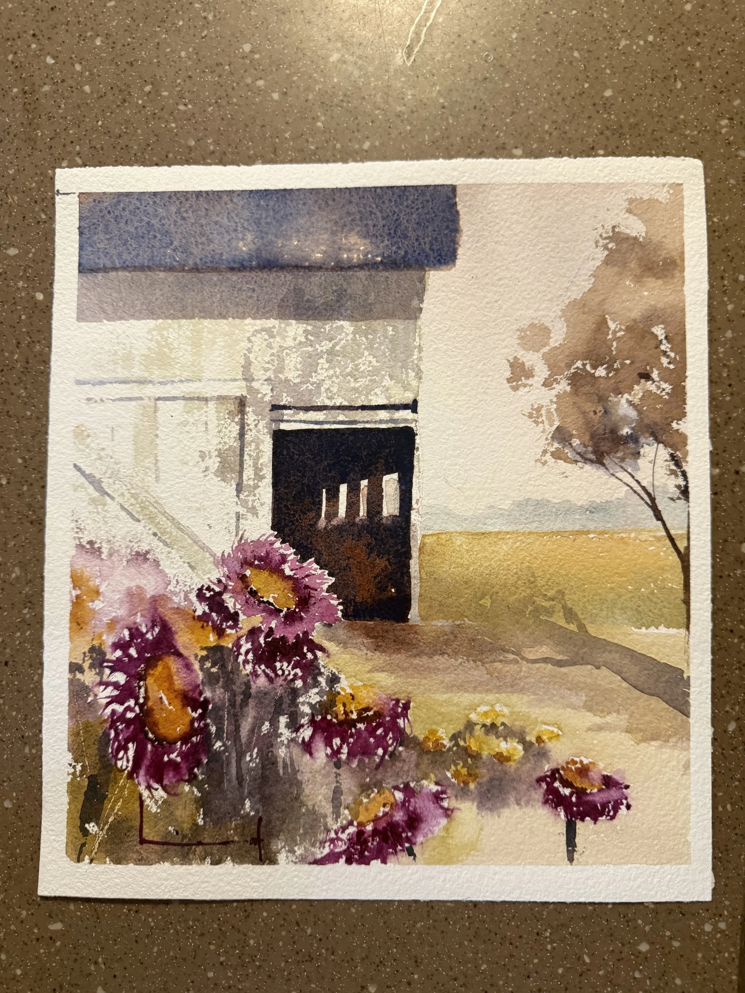 Flowers in Front of Barn