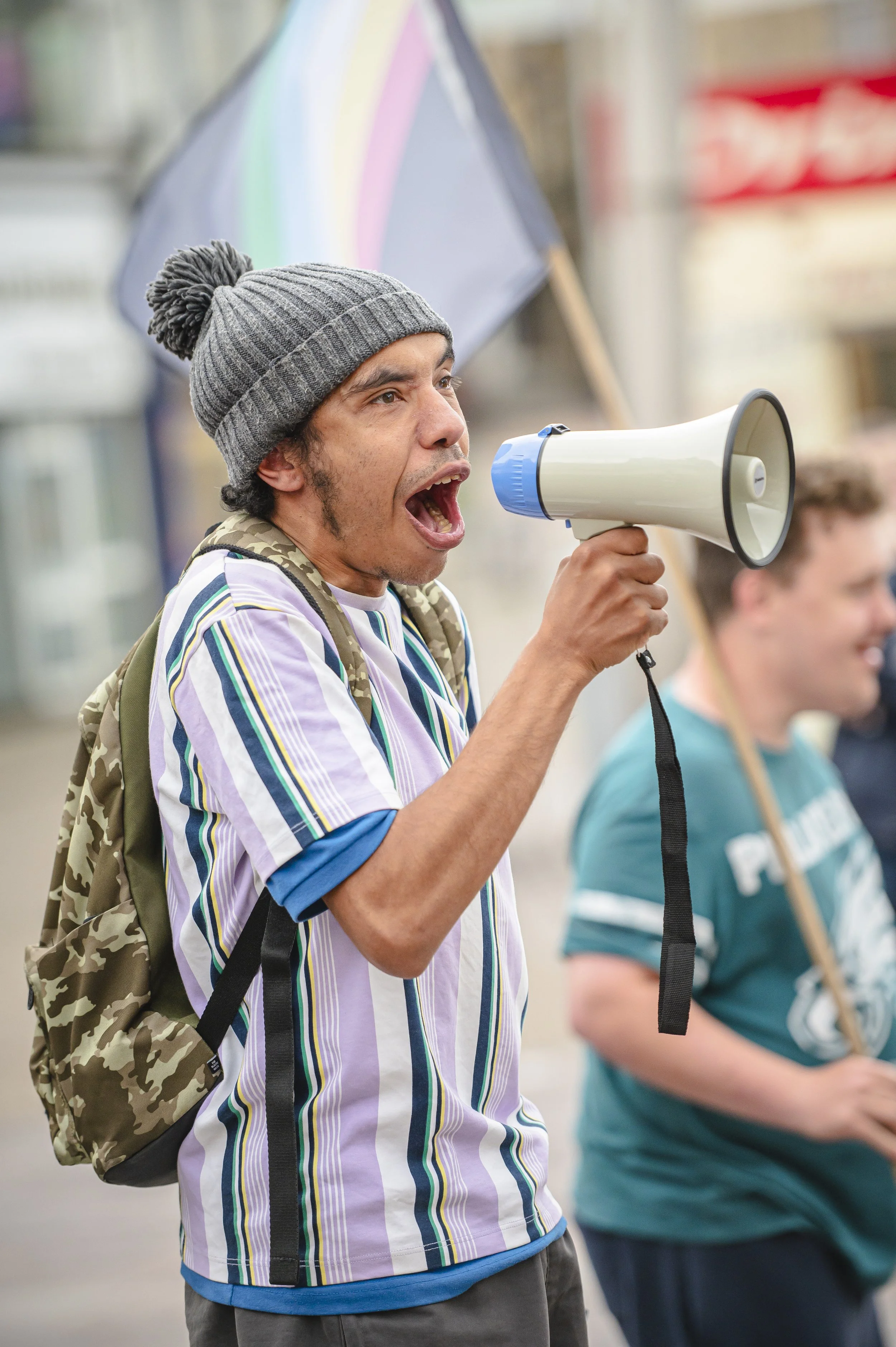 Man shouting through a megaphone