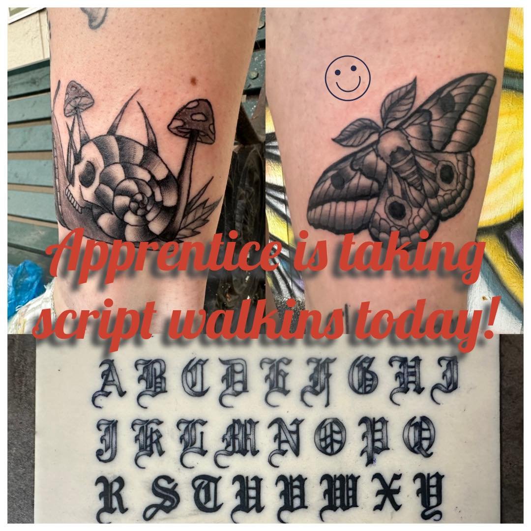 Kimber is taking walkins today! She&rsquo;s looking to do script tattoos. 12-5pm