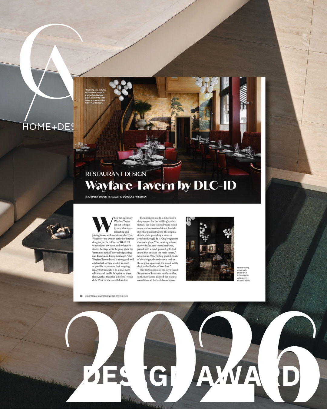Jon de la Cruz is Awarded Best Restuarant  Design for Wayfare Tavern by California Home + Design Magazine