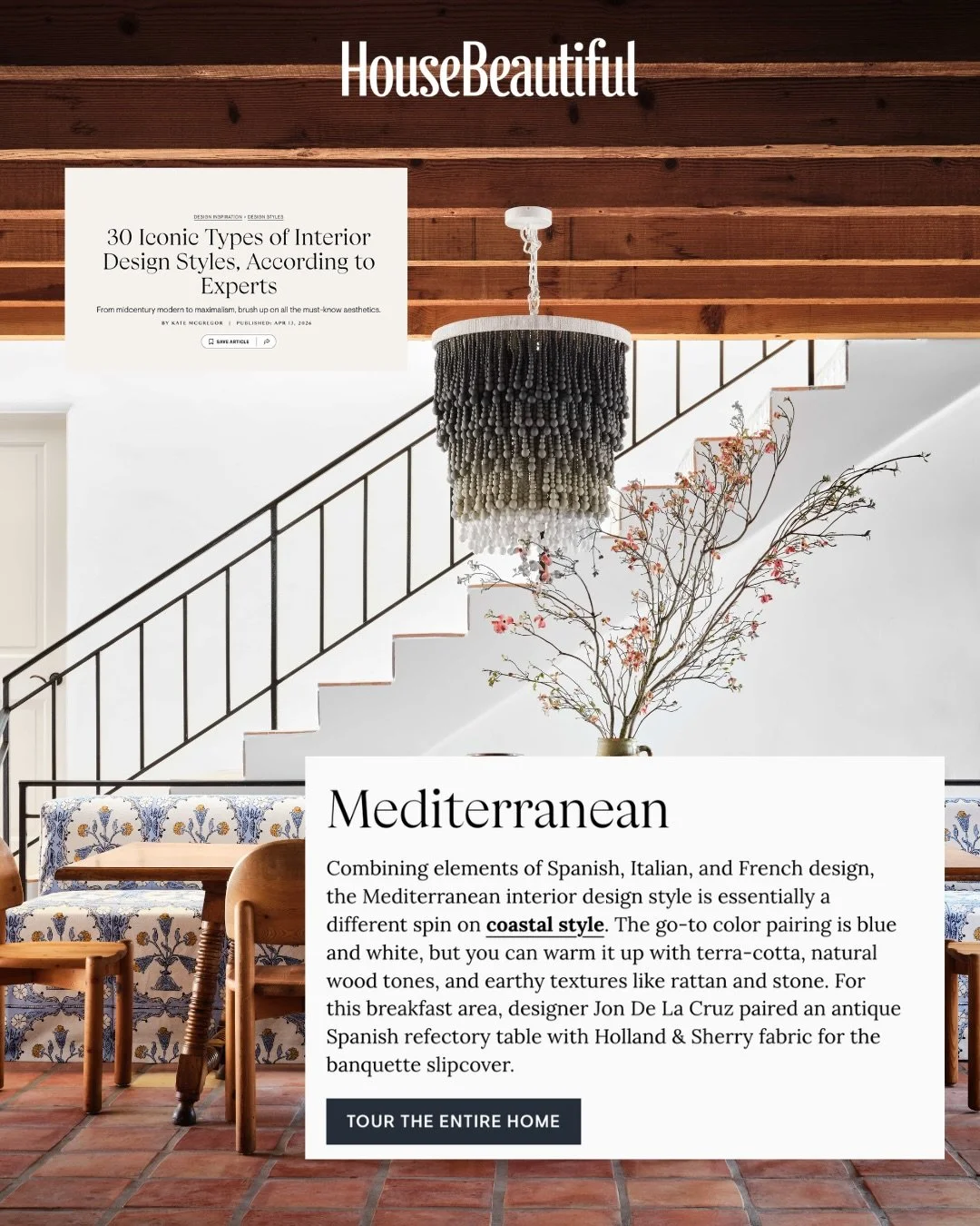 @housebeautiful just listed 30 Iconic Interior Design Styles + featured @delagrammar&rsquo;s dreamy coastal home to exemplify Mediterranean. Thanks @douglasfriedman for the 📸.
.
.
.
#clientsinthenews #housebeautiful #mediterranean