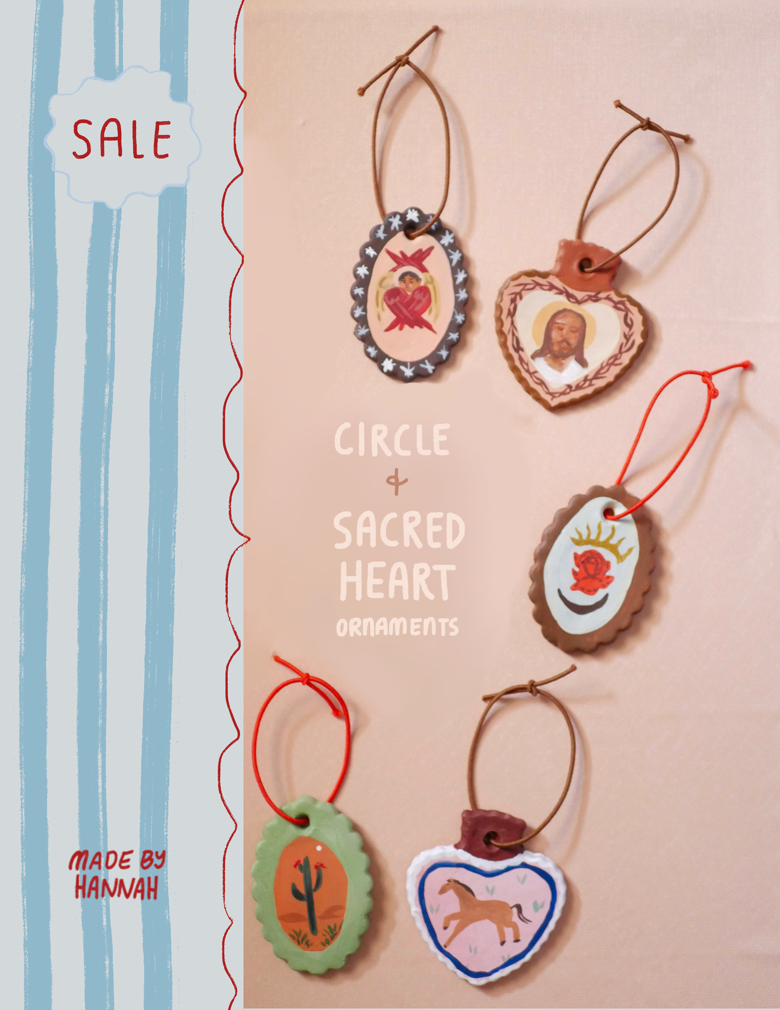 Circle and Sacred Heart ~ Ornaments
