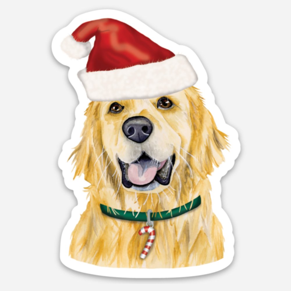 Golden Retriever Santa Hat Sticker - Christmas Vinyl Sticker - Christmas  Water Bottle Sticker - Dog — Slate + Brush Design Studio