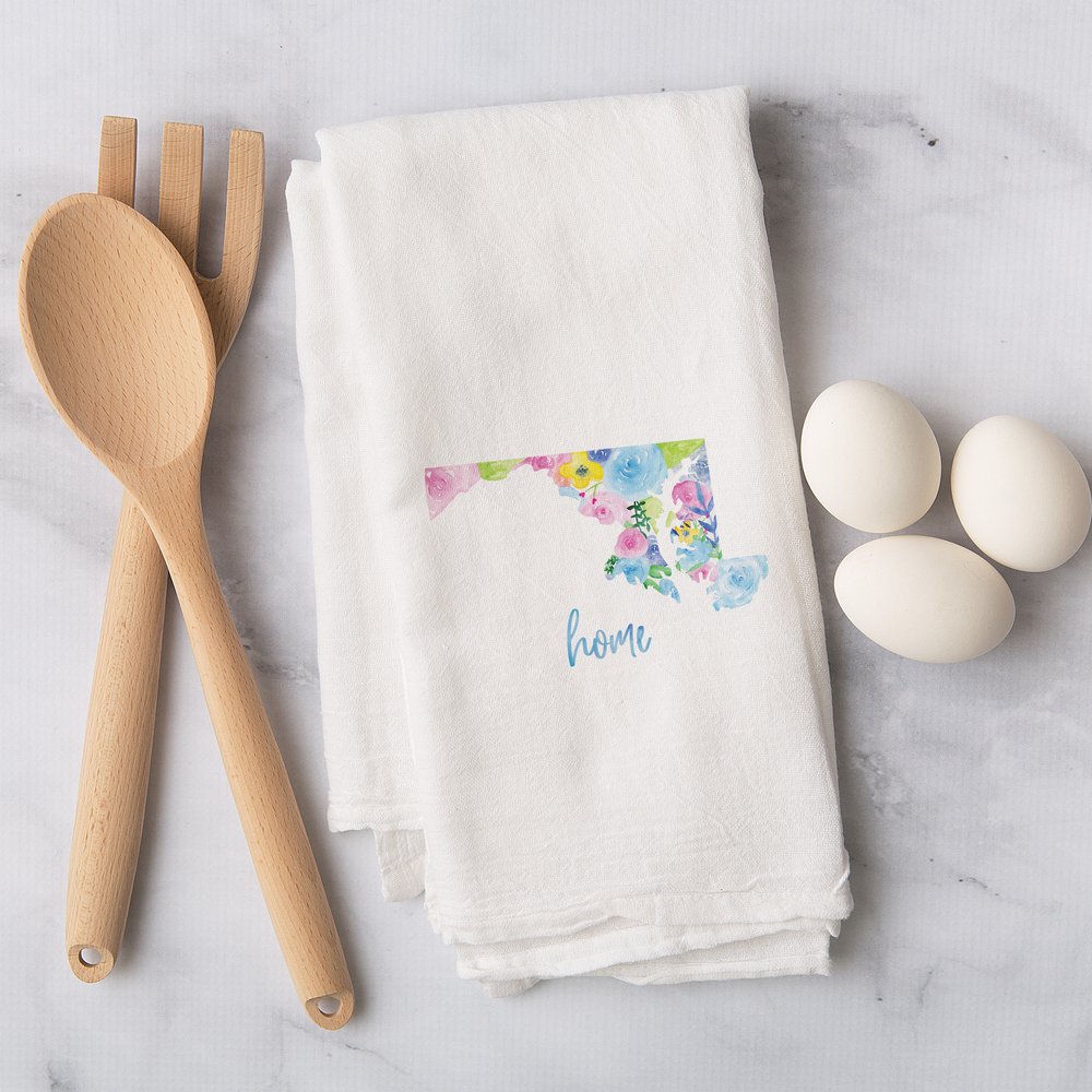 Floral Maryland Tea Towel - Maryland Gift Ideas - Maryland Kitchen Towel -  Maryland Flower Towel — Slate & Brush Design Studio