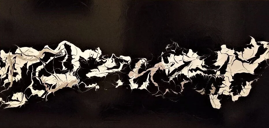 Original Abstract Painting, Acrylic colors (black , white and silver) on stretched canvas.Size:  24 x 48Price: (SOLD)