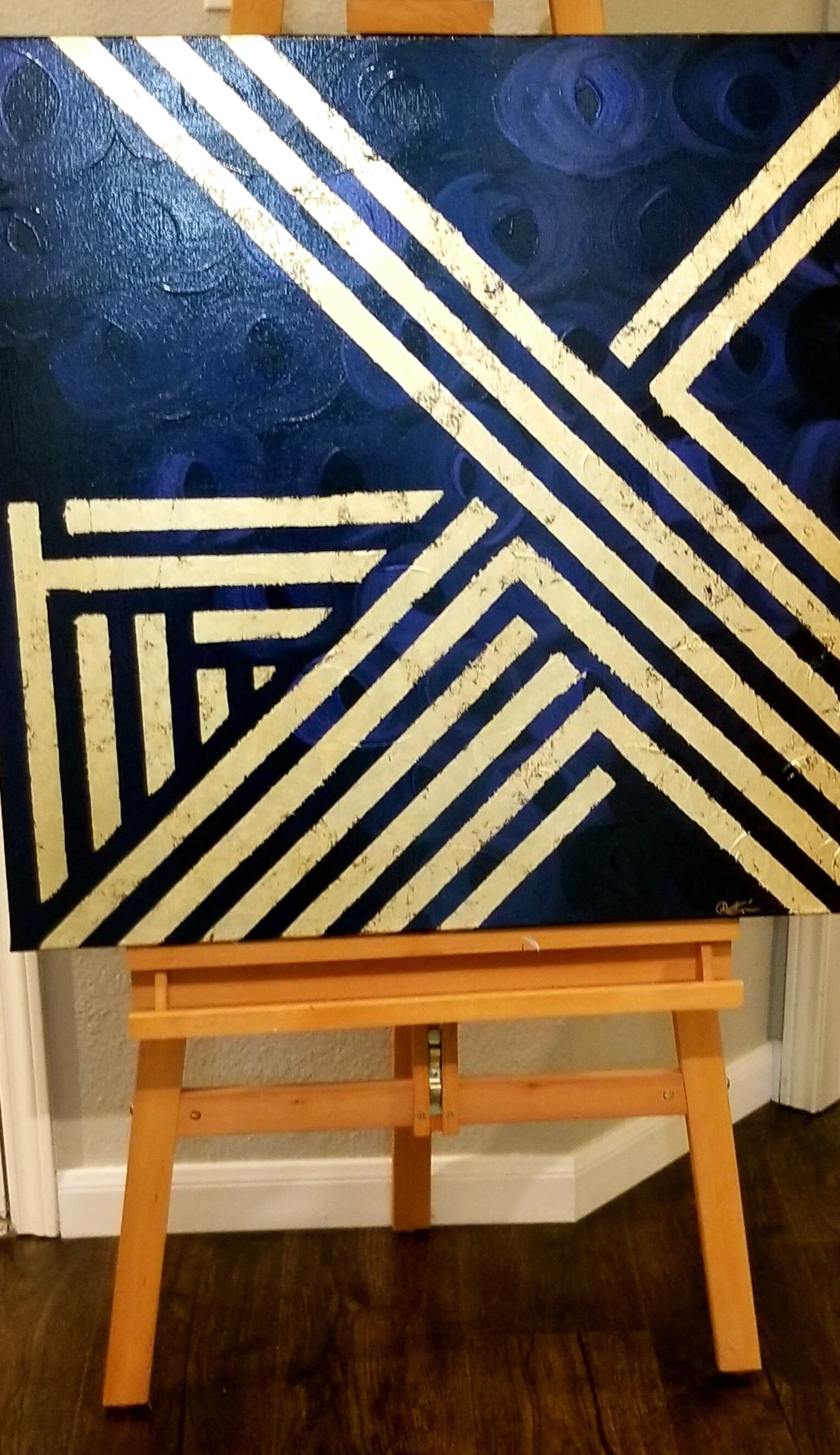 Original Abstract Painting, Acrylic colors (blue and gold) on stretched canvas with 1 1/2 in. deep frame.  Size:  30 x 30Cost: (SOLD)