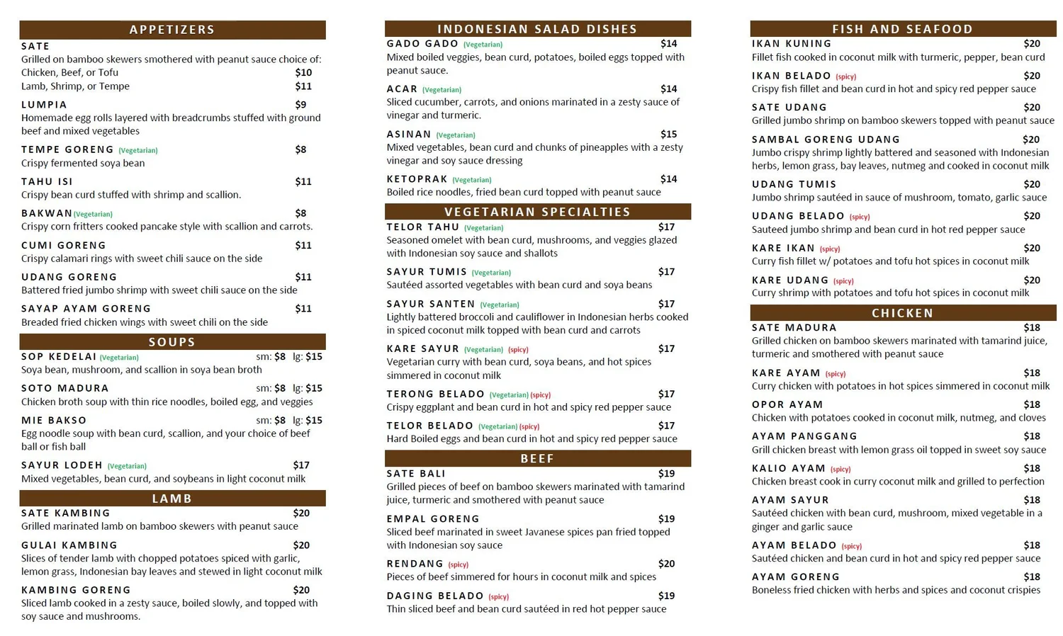 Menu — Java Indonesian Restaurant