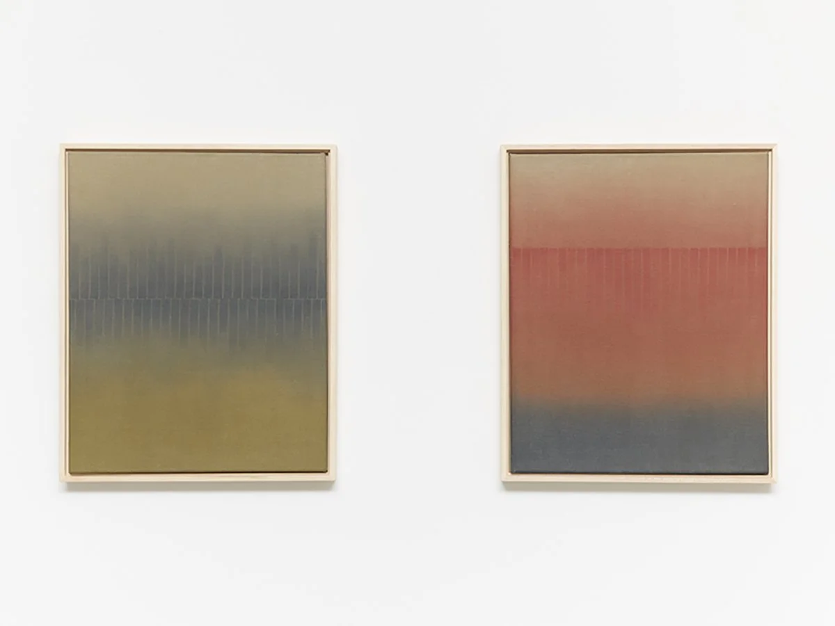 Disolving Shadows (L)  Towards Beginning (R) | 2025 | 20"x16" each | Acrylic, watercolor and cold wax on linen