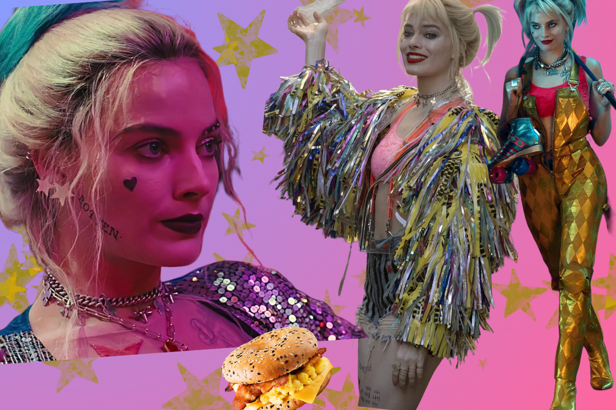 a collage of Harley Quinn's style and fashion from the Birds of Prey film