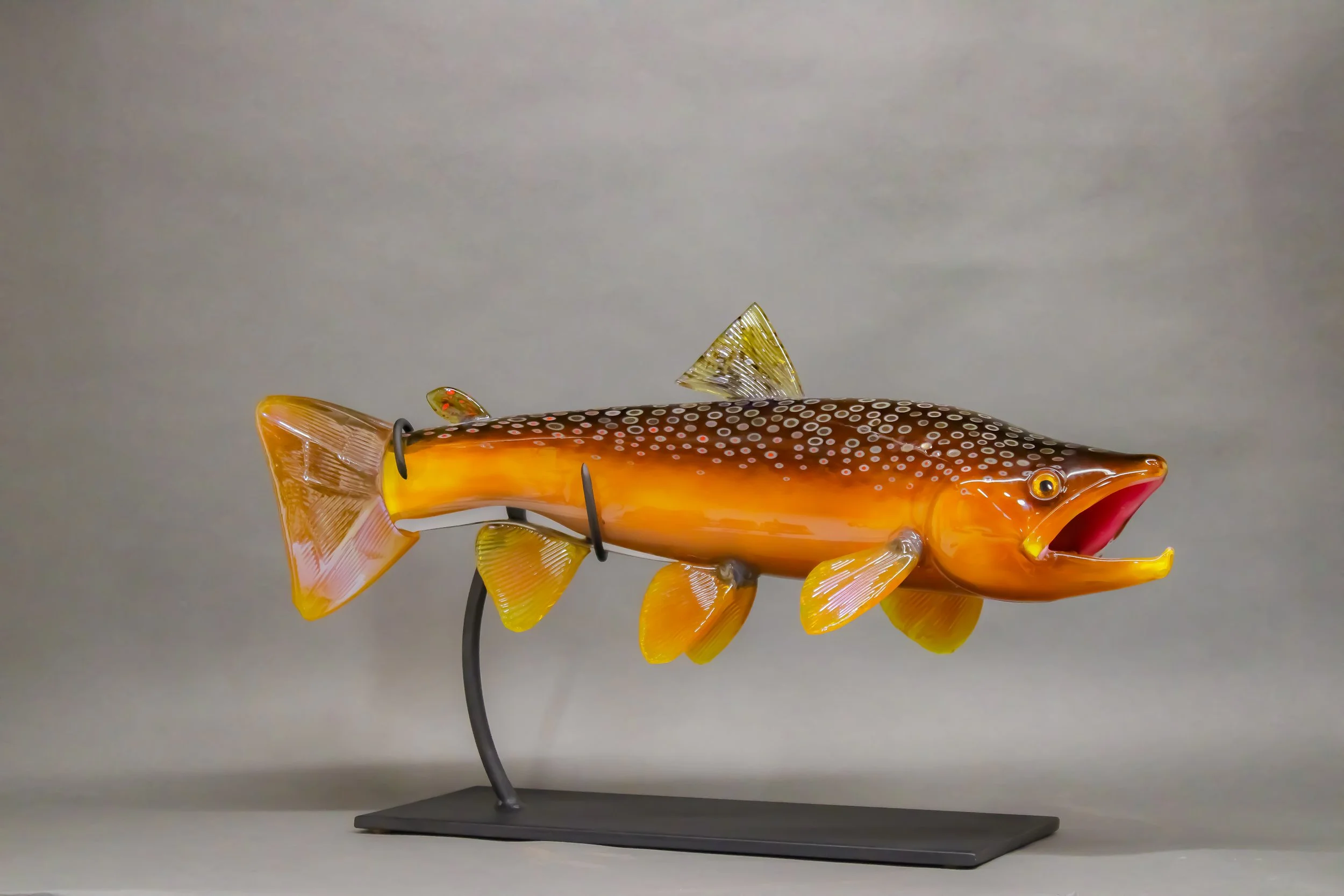Blown Glass Brown Trout with Steel Stand — Martin Gerdin Glass