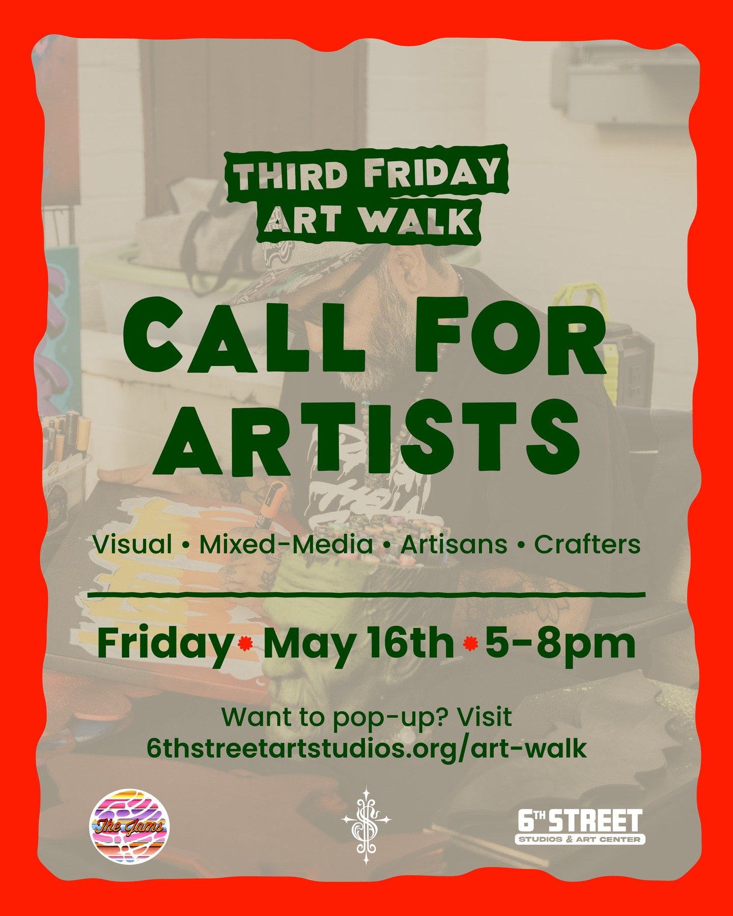 💚 Calling All Artists! ❤️

The #ThirdFridayArtWalk is looking for vendors for our upcoming art walk on May 16th!

If you're an artist, performer, or vendor wanting to participate, check out our website or link in our bio:

6thstreetartstudios.org/ar