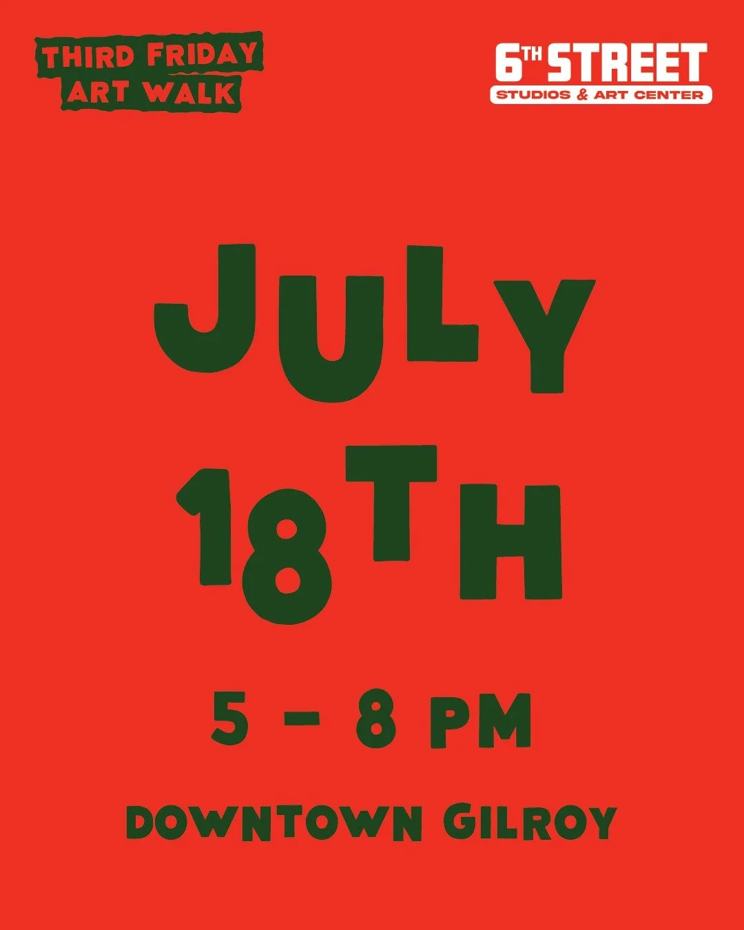 July's Third Friday Art Walk arrives for Gilroy this week! 🧄

Mark your calendars for July 18th from 5-8 PM for our Third Friday Art Walk!

We welcome artists and vendors to come and join us! For more information, see the links in our bio!

#gilroy 