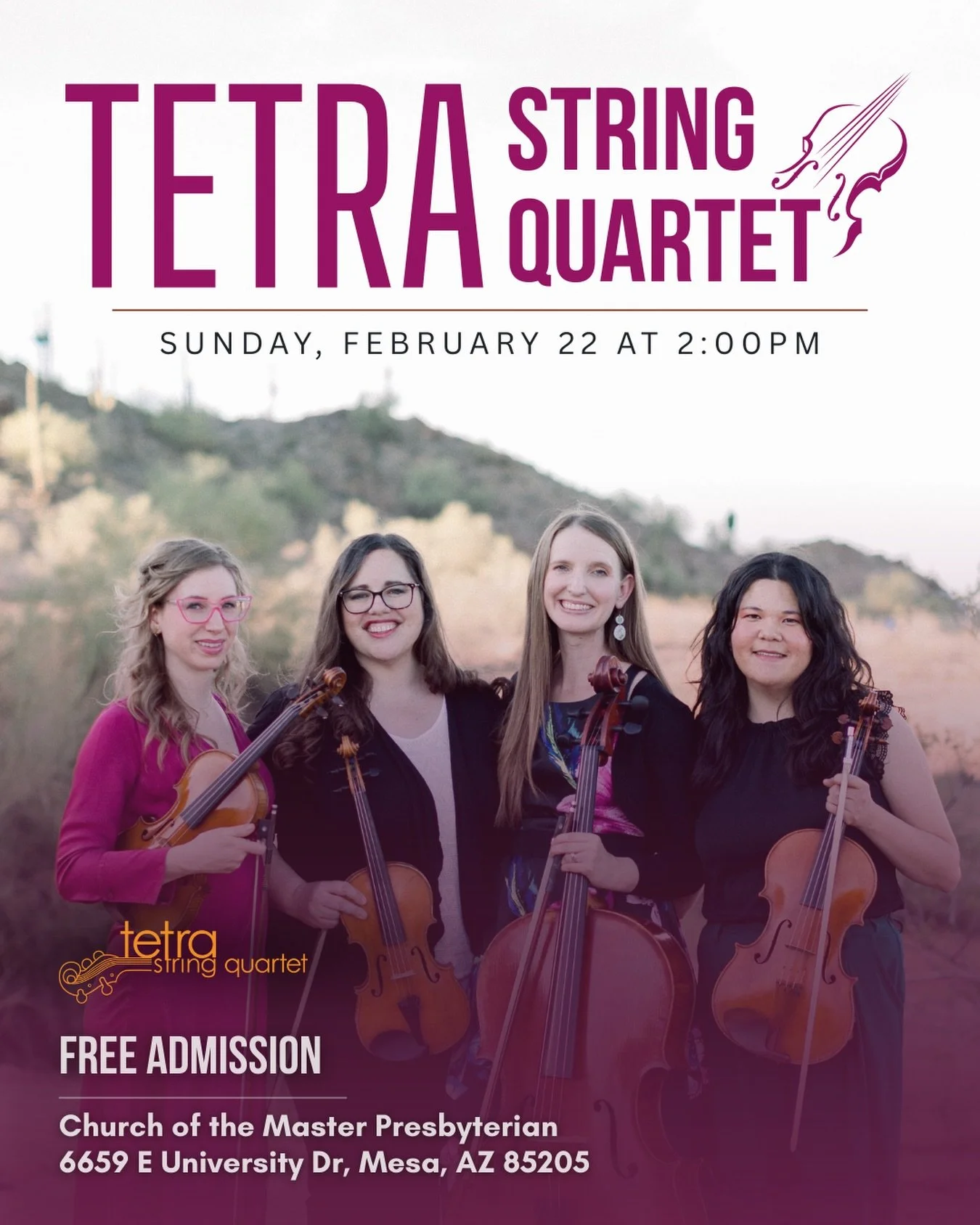 Please join us on Sunday at 2p in Mesa for a free recital, featuring new spring repertoire, with works by Paredes, Turina, Prokofiev, and more! 🎻 thank you to Church of the Master for hosting this recital and inviting us into your community! All are