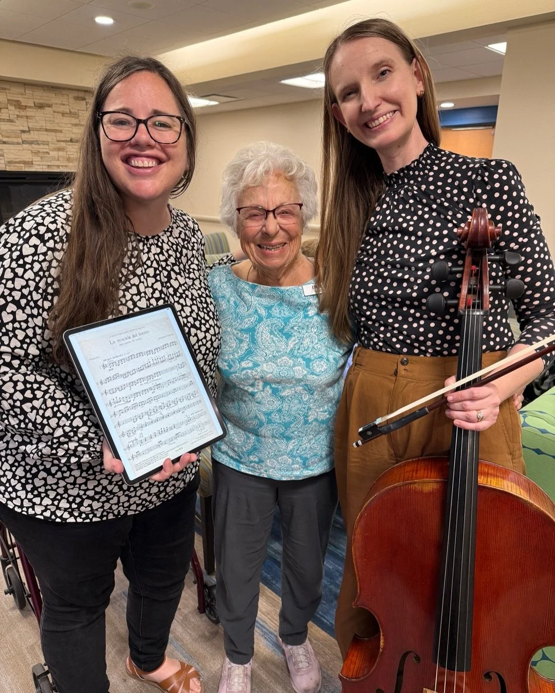 Over 10 years ago, a renowned music educator and resident at Friendship Village named Doris Gazda gifted Tetra with a large box of sheet music; some were duets, some were quartets, some were new pieces Tetra had never heard of or learned. One of thos