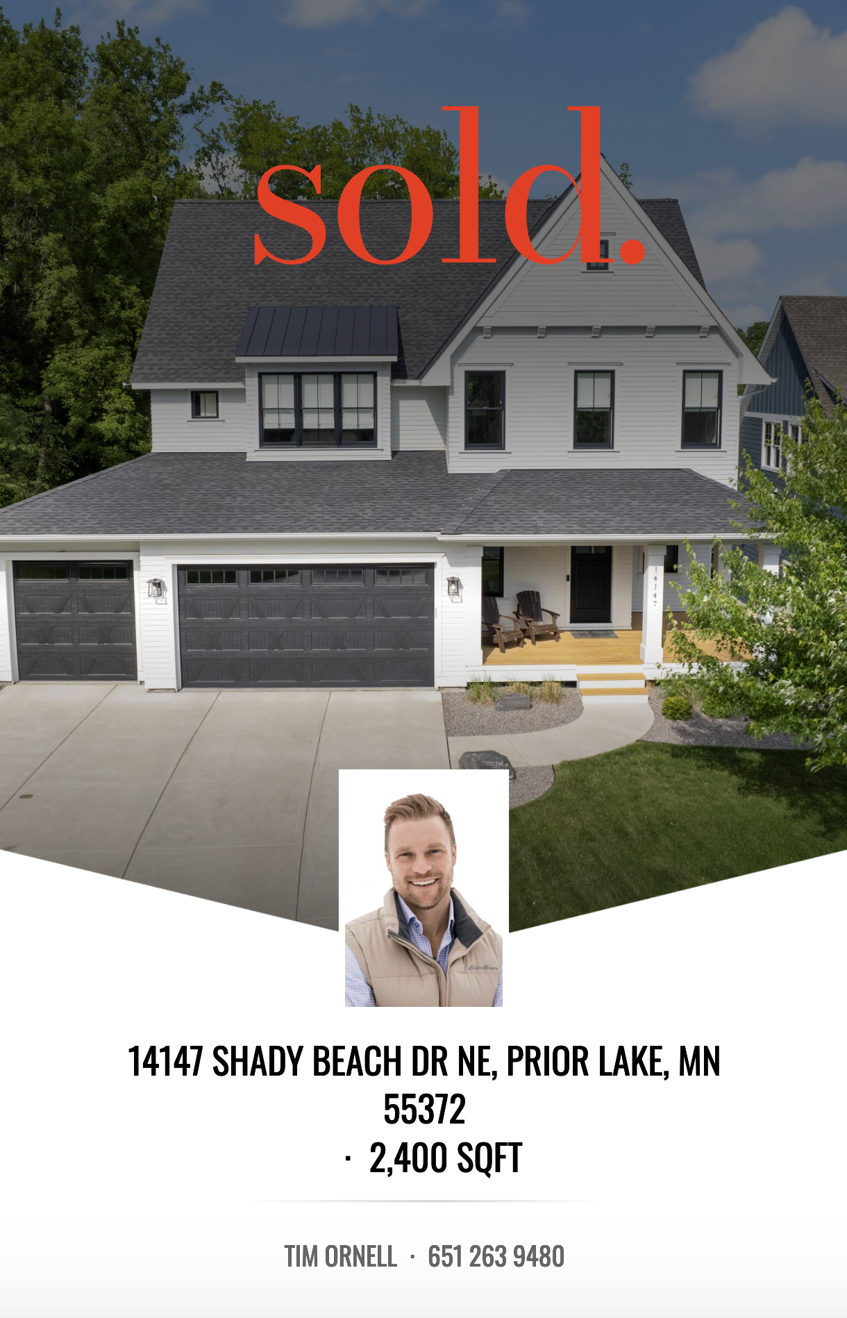 A social media reel video showing a modern white residential home in Prior Lake, MN
