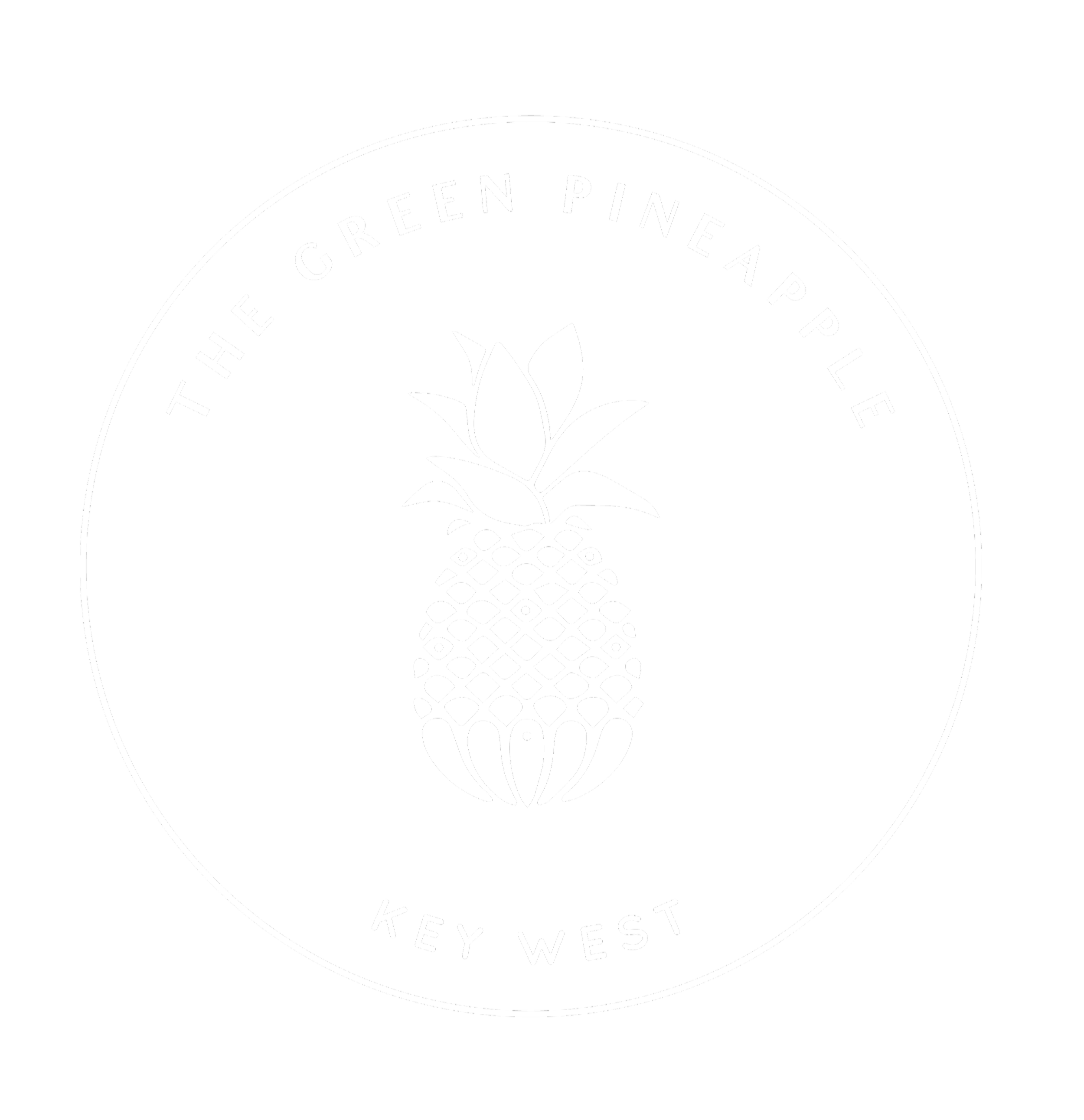 Logo with a illustrated pineapple and the text 'The Green Pineapple Key West' in a circular arrangement.