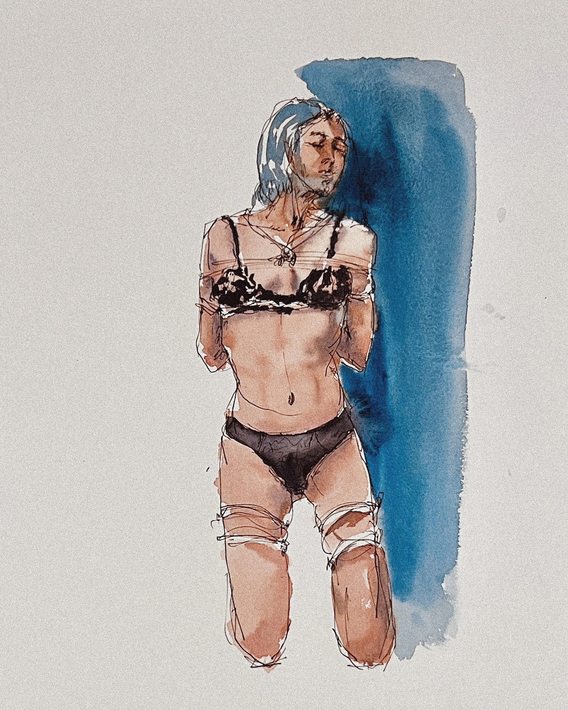 Personal sketches and drawings created by participants during a live Shibari life drawing experience.