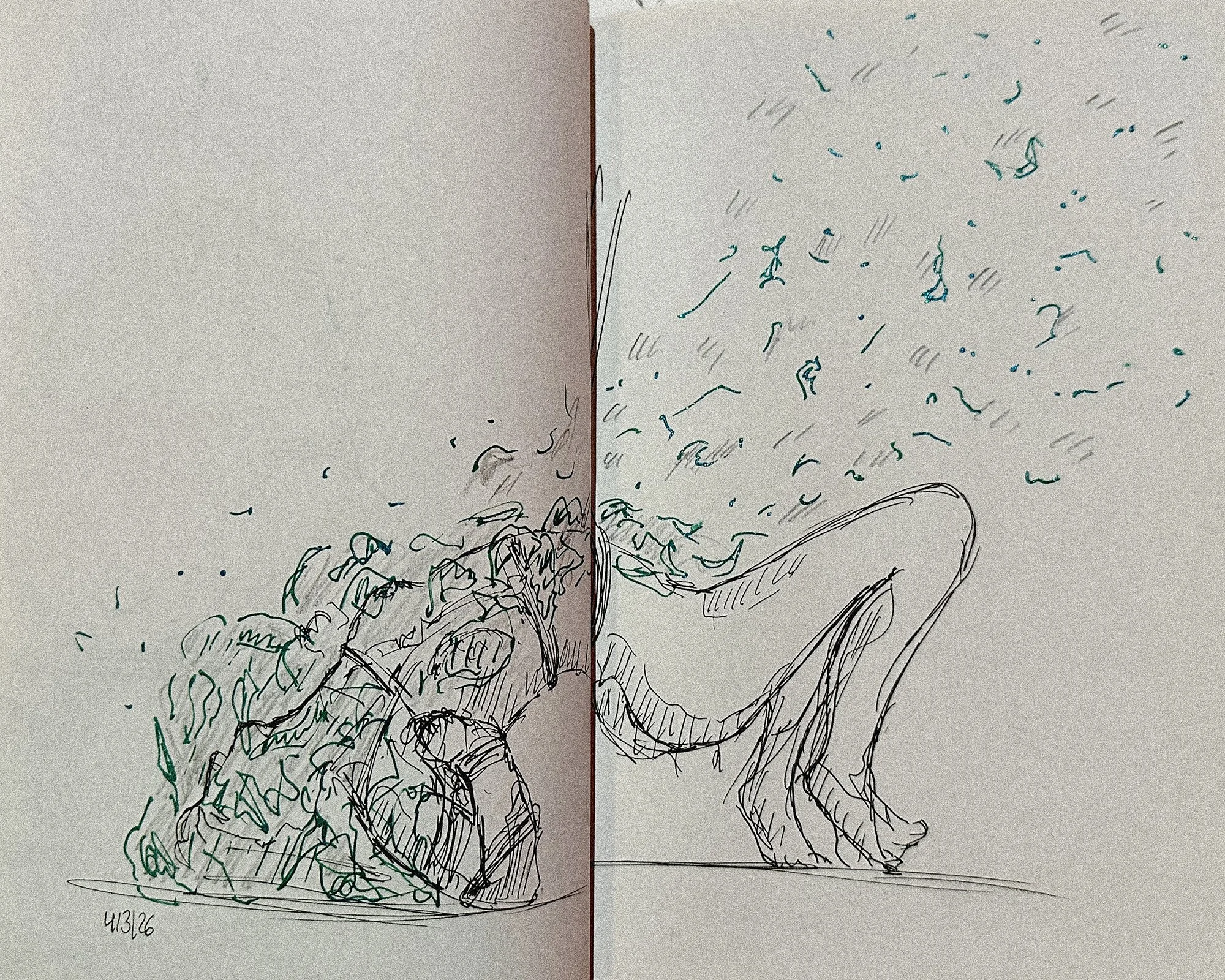 Personal sketches and drawings created by participants during a live Shibari life drawing experience.