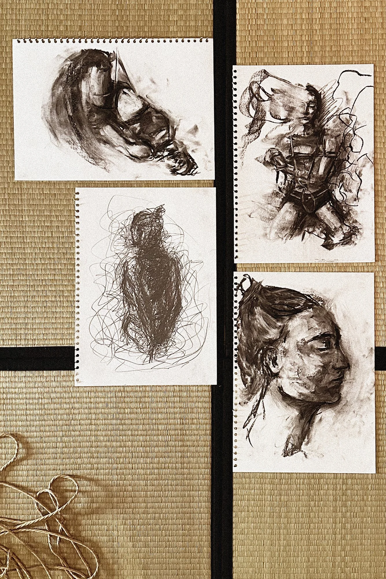 Personal sketches and drawings created by participants during a live Shibari life drawing experience.