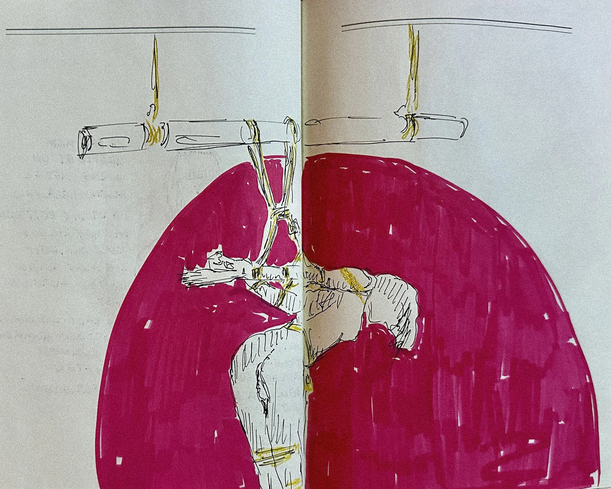 Personal sketches and drawings created by participants during a live Shibari life drawing experience.