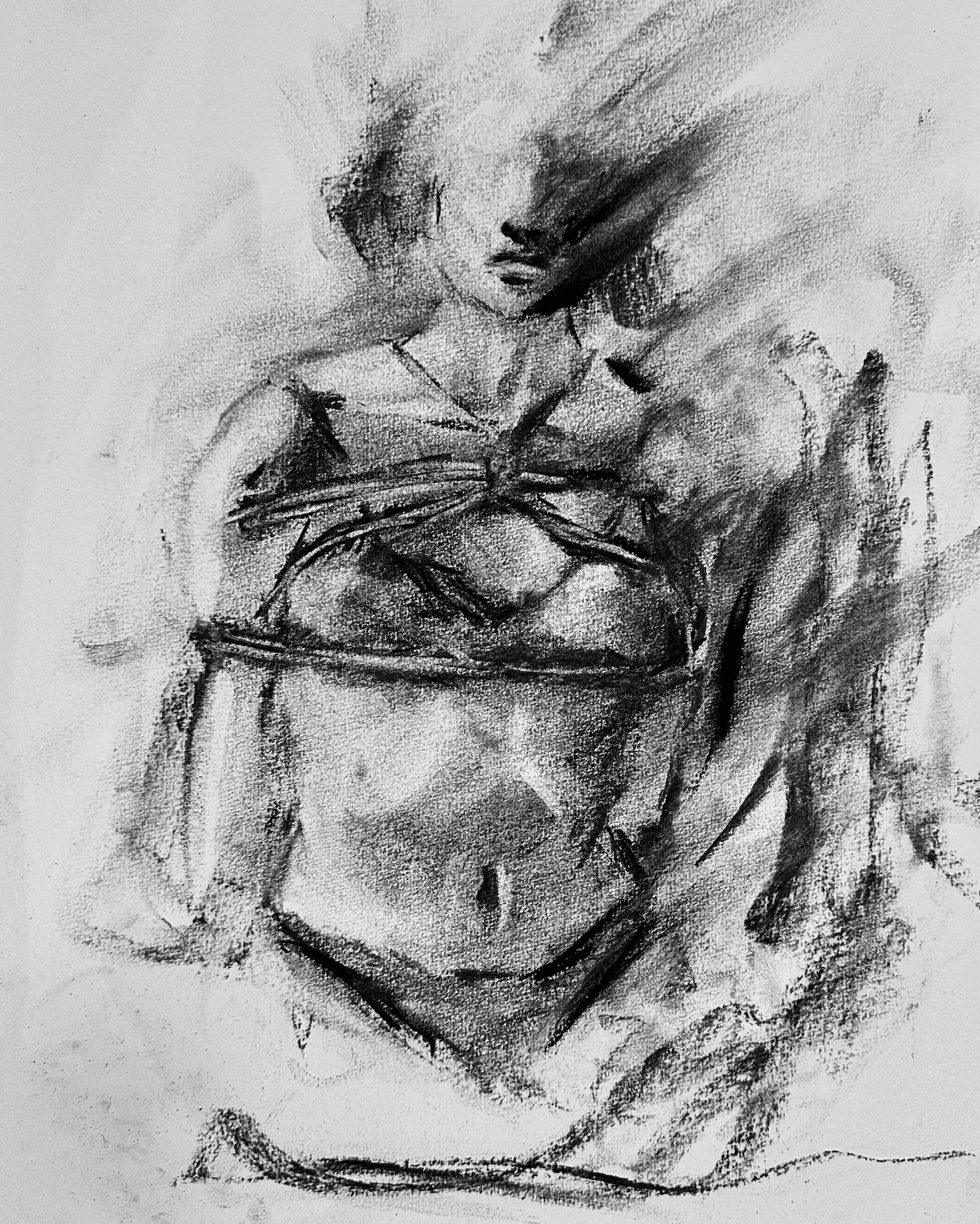 Personal sketches and drawings created by participants during a live Shibari life drawing experience.