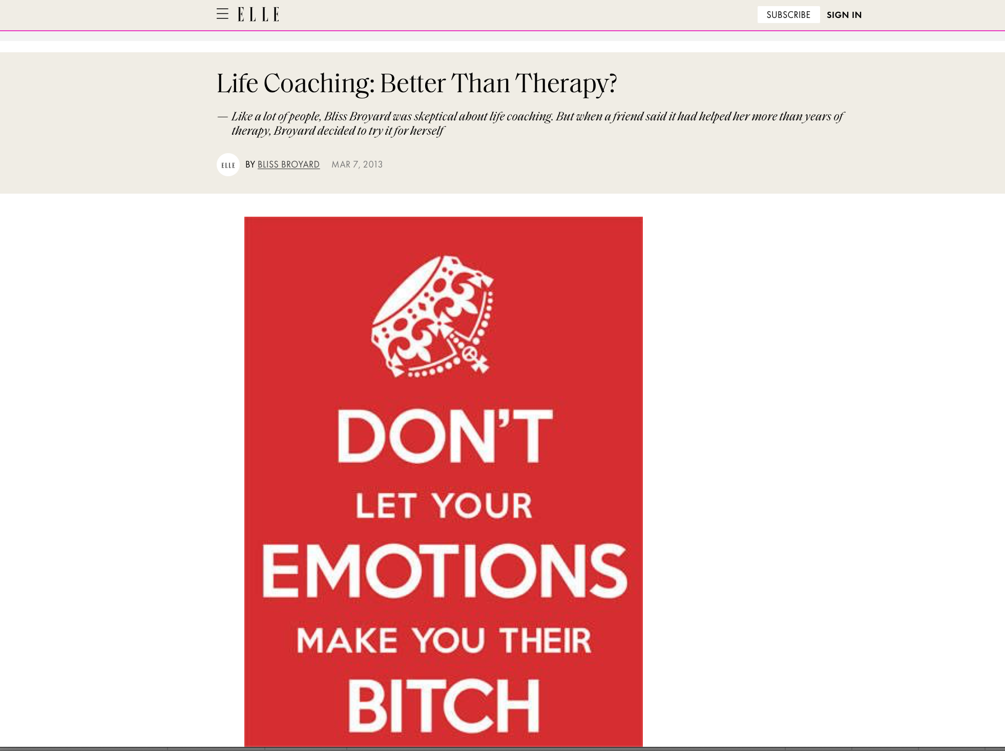 “Life Coaching: Better Than Therapy,” Elle Magazine, March 2013 (Copy)