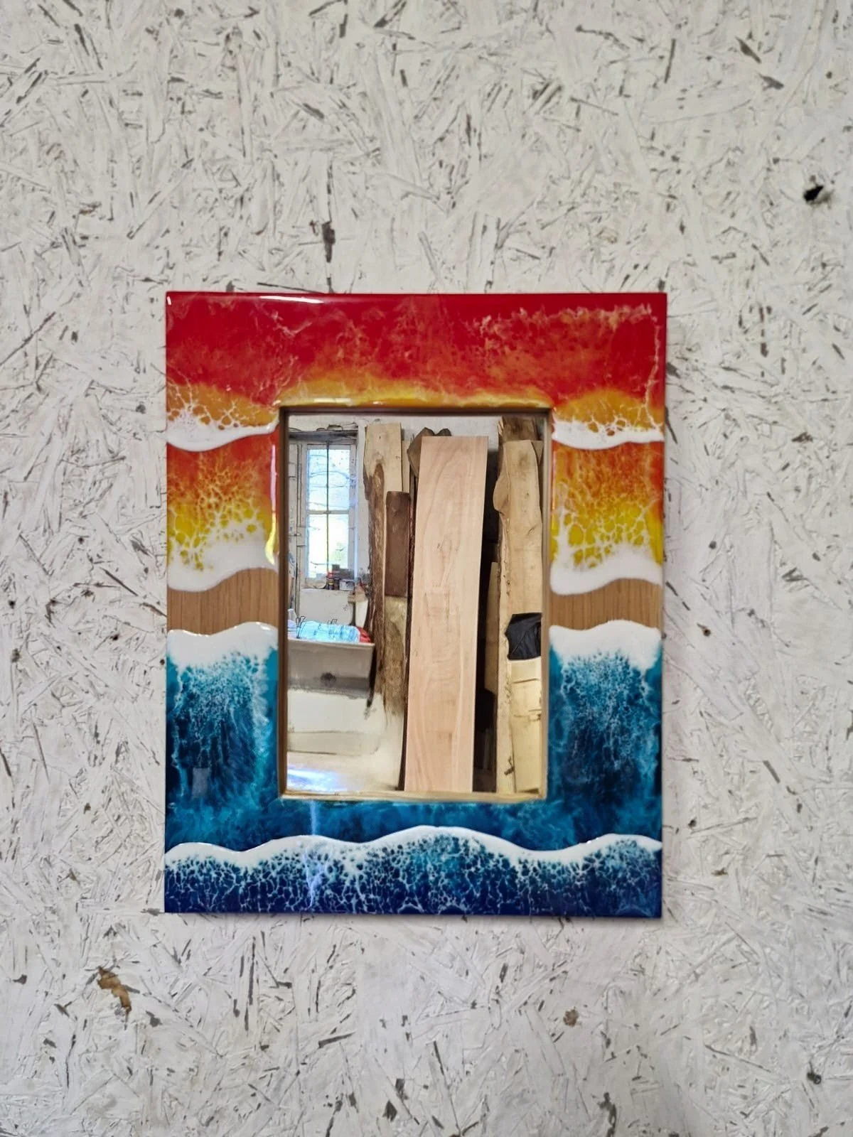 Devon Oak Mirror Frame with Sunset & Ocean Design